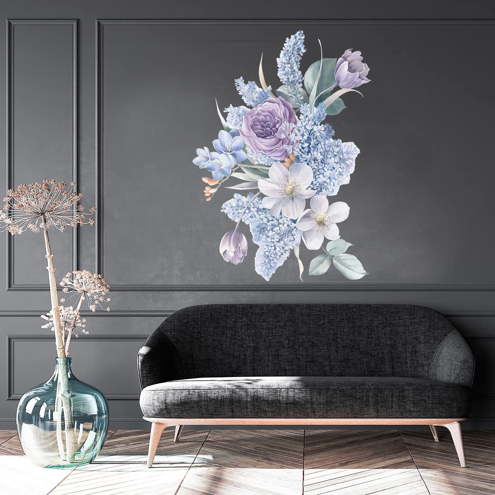 Dozesheep Peony Flower Wall Sticker, Removable Watercolor Flowers Decal
