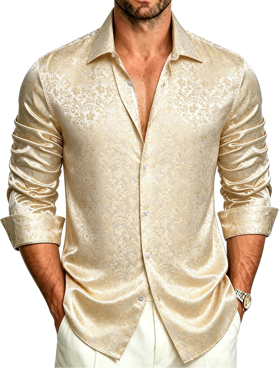 YourTies Mens Paisley Dress Shirt Western Long Sleeve Button Down Shirt image 3
