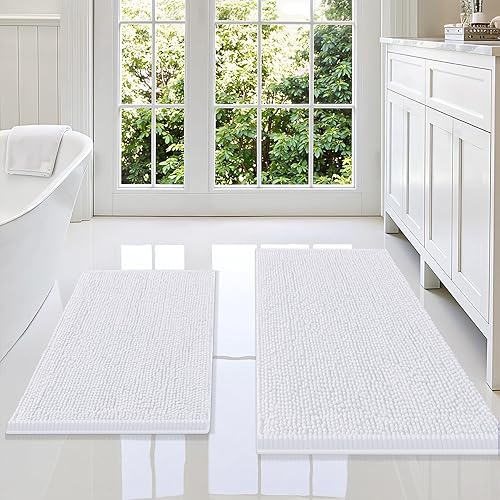 Miniatura 124 de Smiry - Juego de alfombras de baño de 2 piezas, suaves, absorbentes, de felpilla, lavables a máquina, antideslizantes, para bañera, ducha y piso Gris