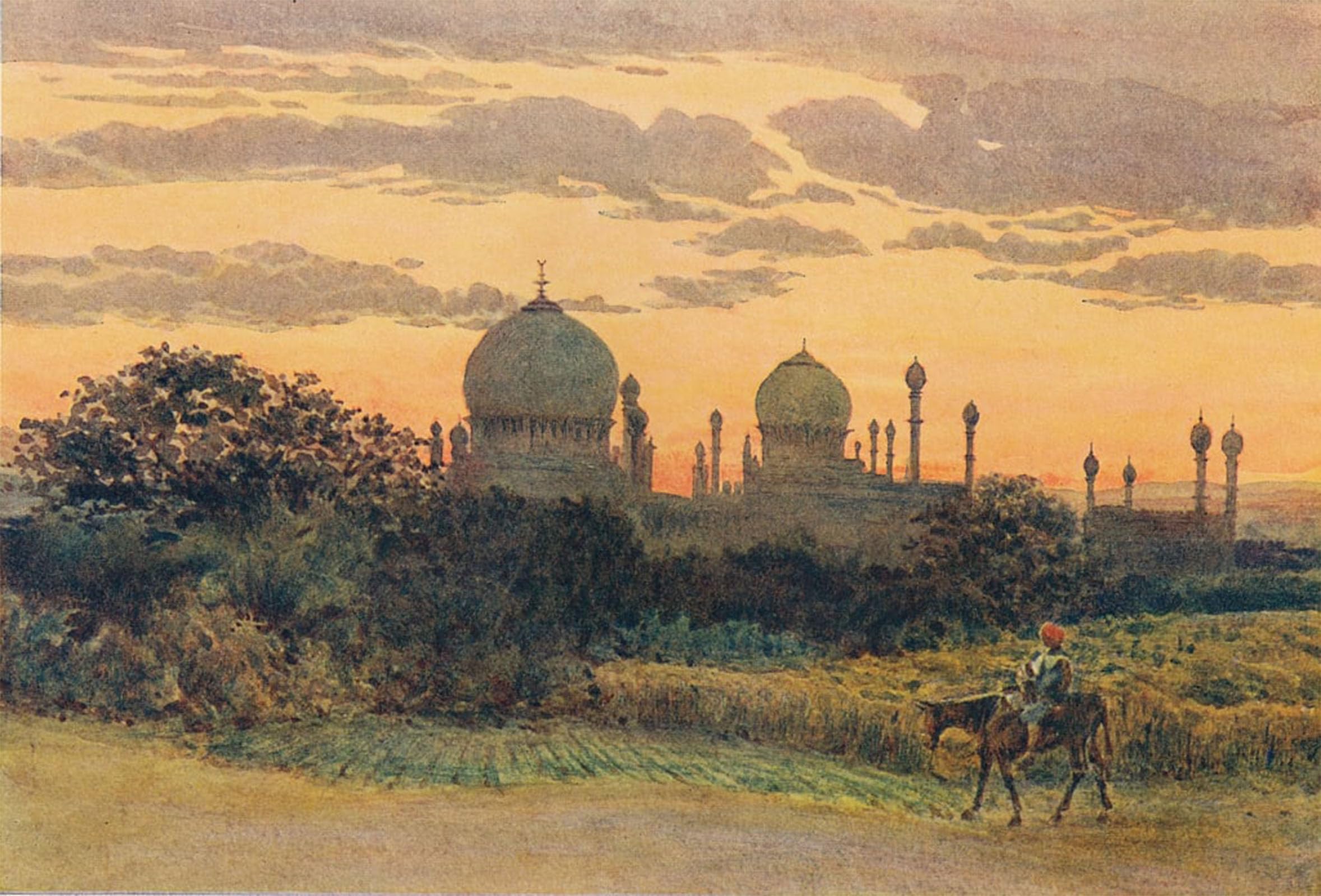 POSTERIIk Vintage Classic Picture Landscape Artwork Sunset Behind the Ibrahim Roza by Alexander Henry Hallam Murray Portrait Canvas Painting for Office Home Decor 60x90cm