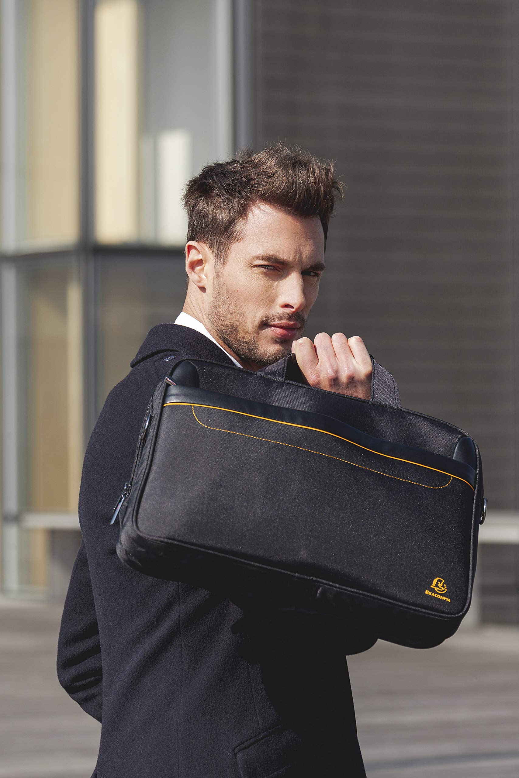 Exacompta 17434E Premium Laptop-Umhängetasche Exactive mit vielen Innentaschen wasserabweisend, passend für Laptops bis zu 15,6 ideal für Schule, Uni und Arbeit, schwarz