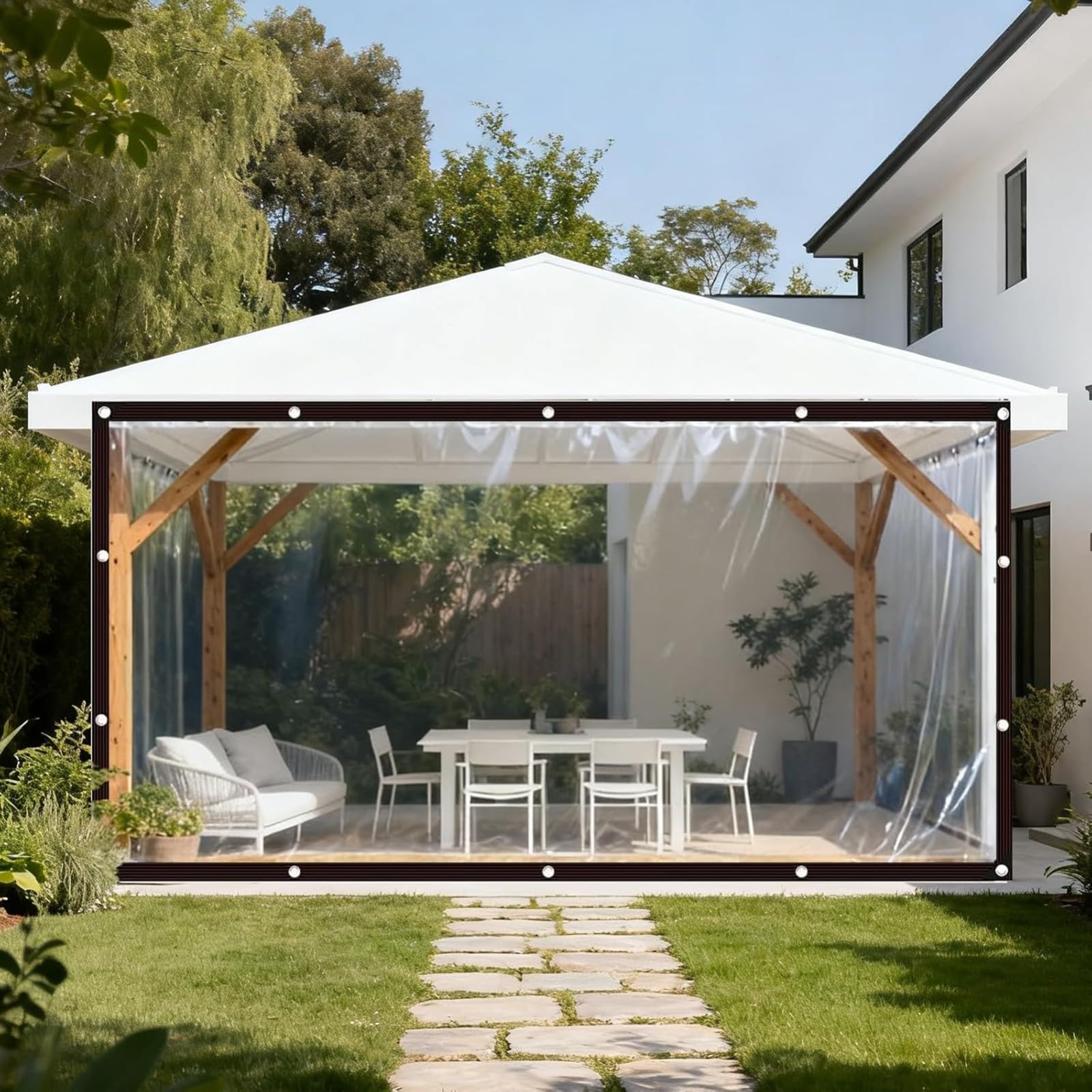 Lona impermeable transparente 3x4m con ojales para camping y terrazas