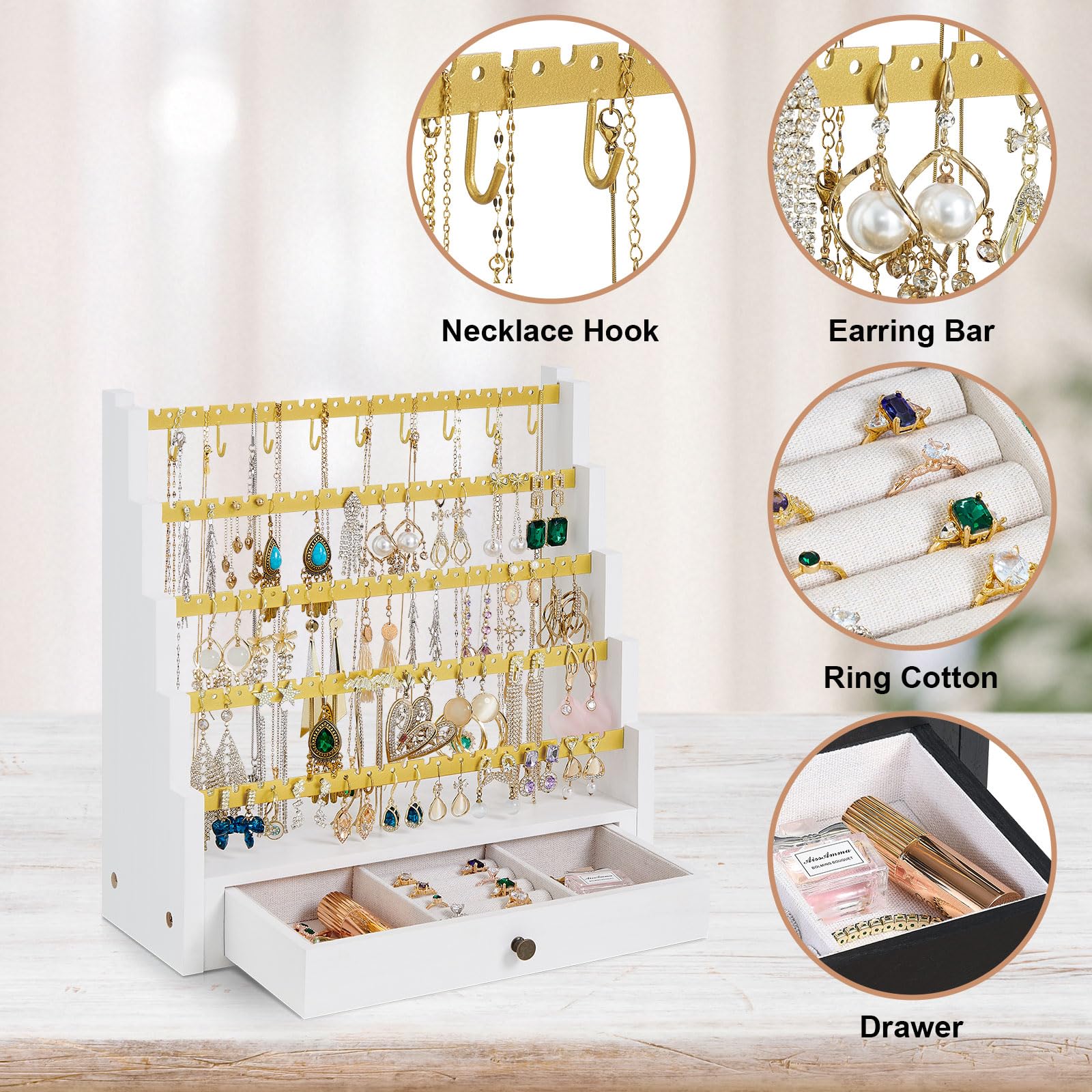 Amazon.com: Pinzoveco Earring Organizer, 5 Layer Earring  New Earring Organizer, 5 Layer Earring Holder Organizer with Metal Neckl… main image 1