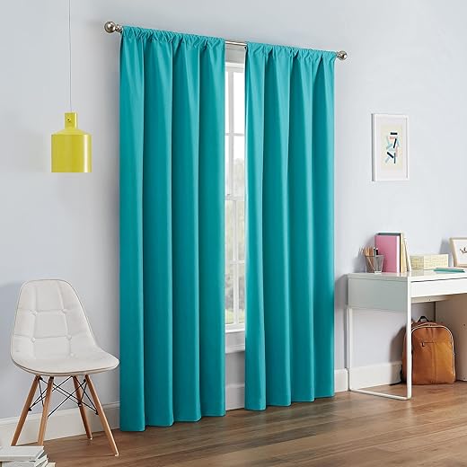 ECLIPSE Kendall Modern Blackout Thermal Rod Pocket Window Curtain for Bedroom or Living Room (1 Panel), 42" x 63", Turquoise