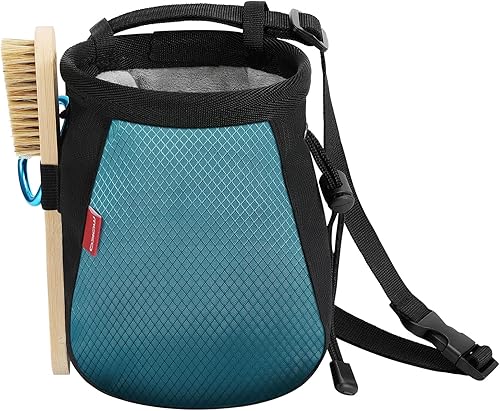 MoKo Bolsa de tiza de escalada con cepillo de tiza, bolsa de tiza de nailon impermeable con 2 grandes bolsillos de almacenamiento con cremallera con