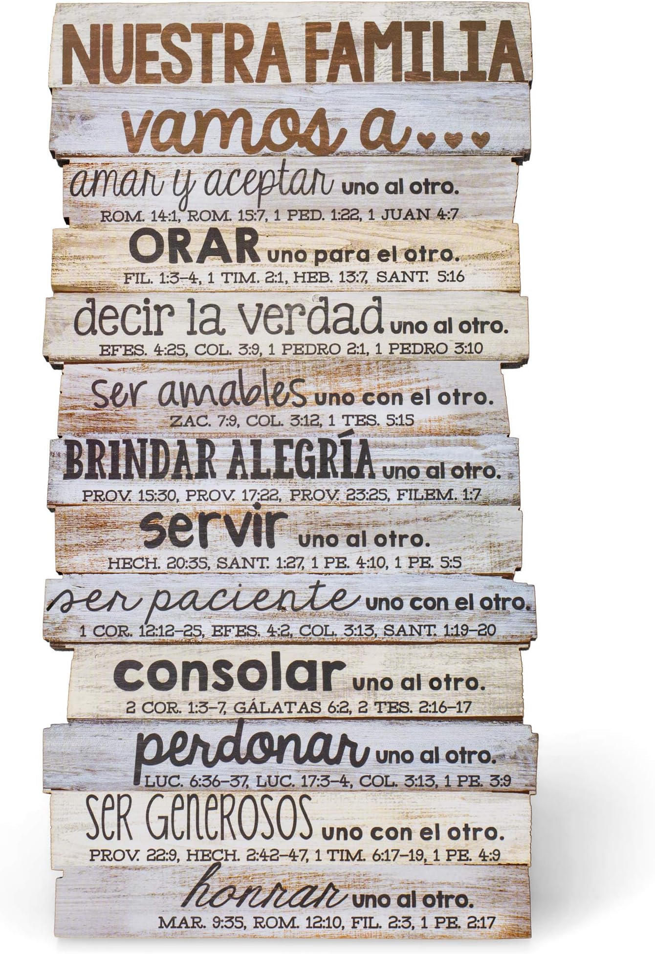 Lighthouse Christian Products Nuestra Familia, Our Family Rustic Stacked Pallet 5 x 10 Wood Desktop Plaque