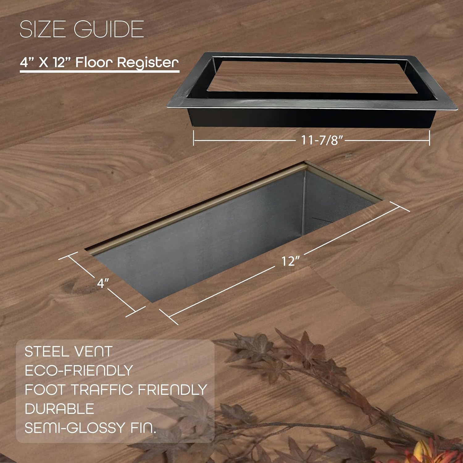4x12 Inch Floor Register with Tray for Flooring Insert – Heavy-Duty Steel Vent Cover for Floor or Wall – Flush Mount Air Vent – Modern Low-Profile Design – DIY Installation