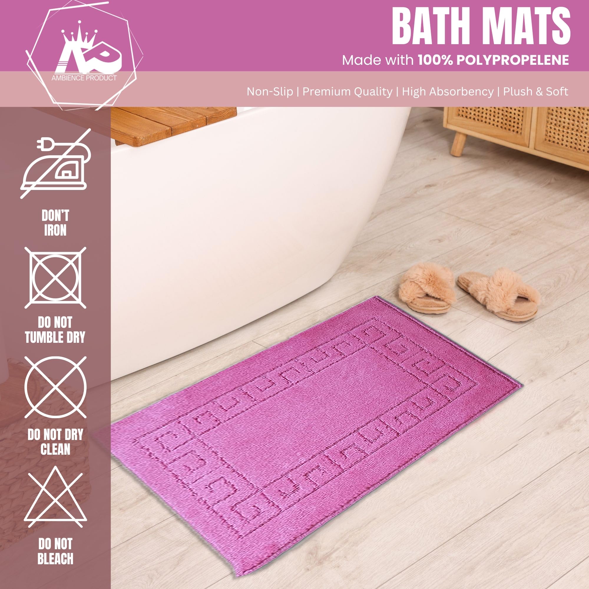 Ambience Products Greek Key Pattern Bath Mats 2 Piece Sets Non Slip Bathroom Mat - Image 4