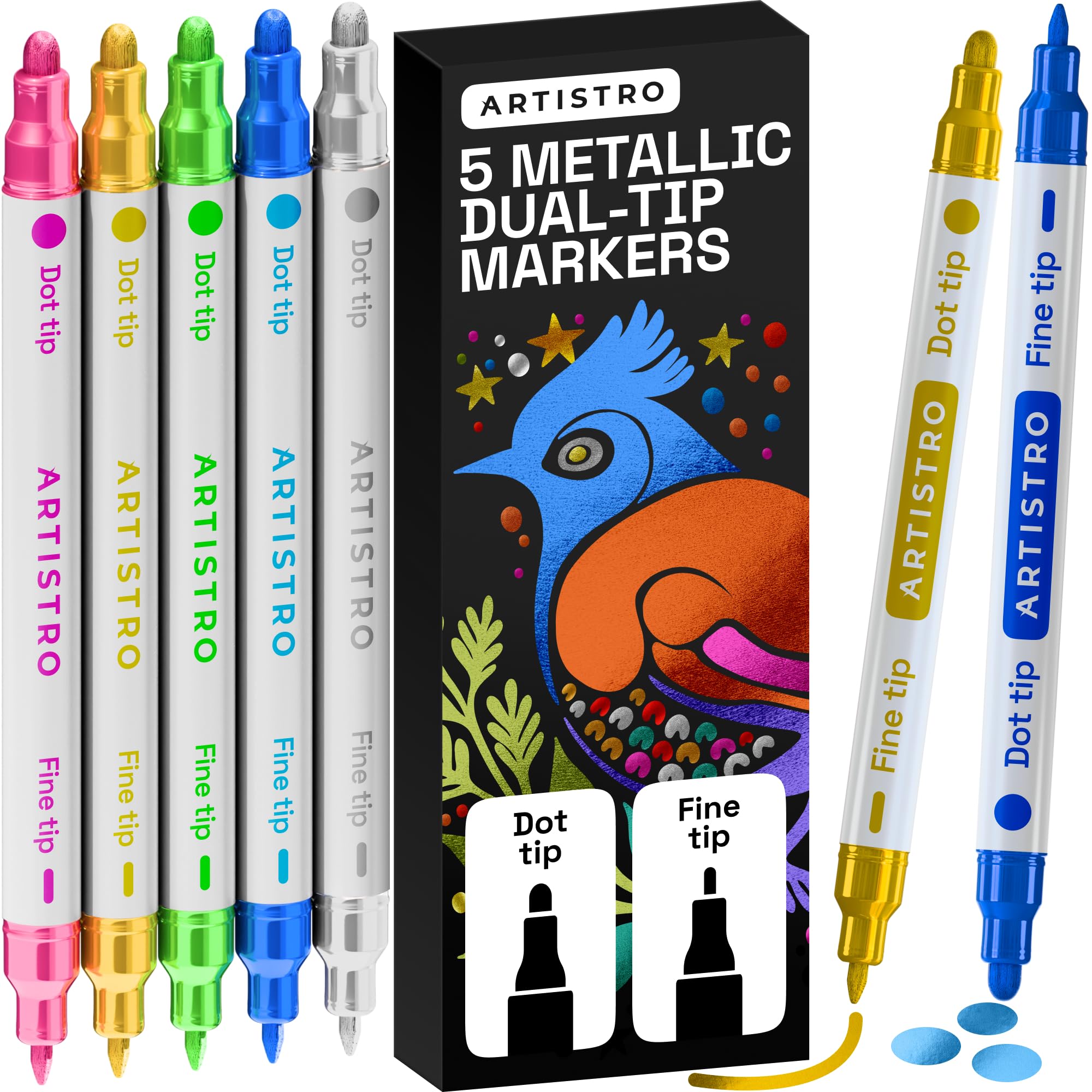 ARTISTRO 5 Metallic Dual-Tip Acrylic Paint Marker Pens