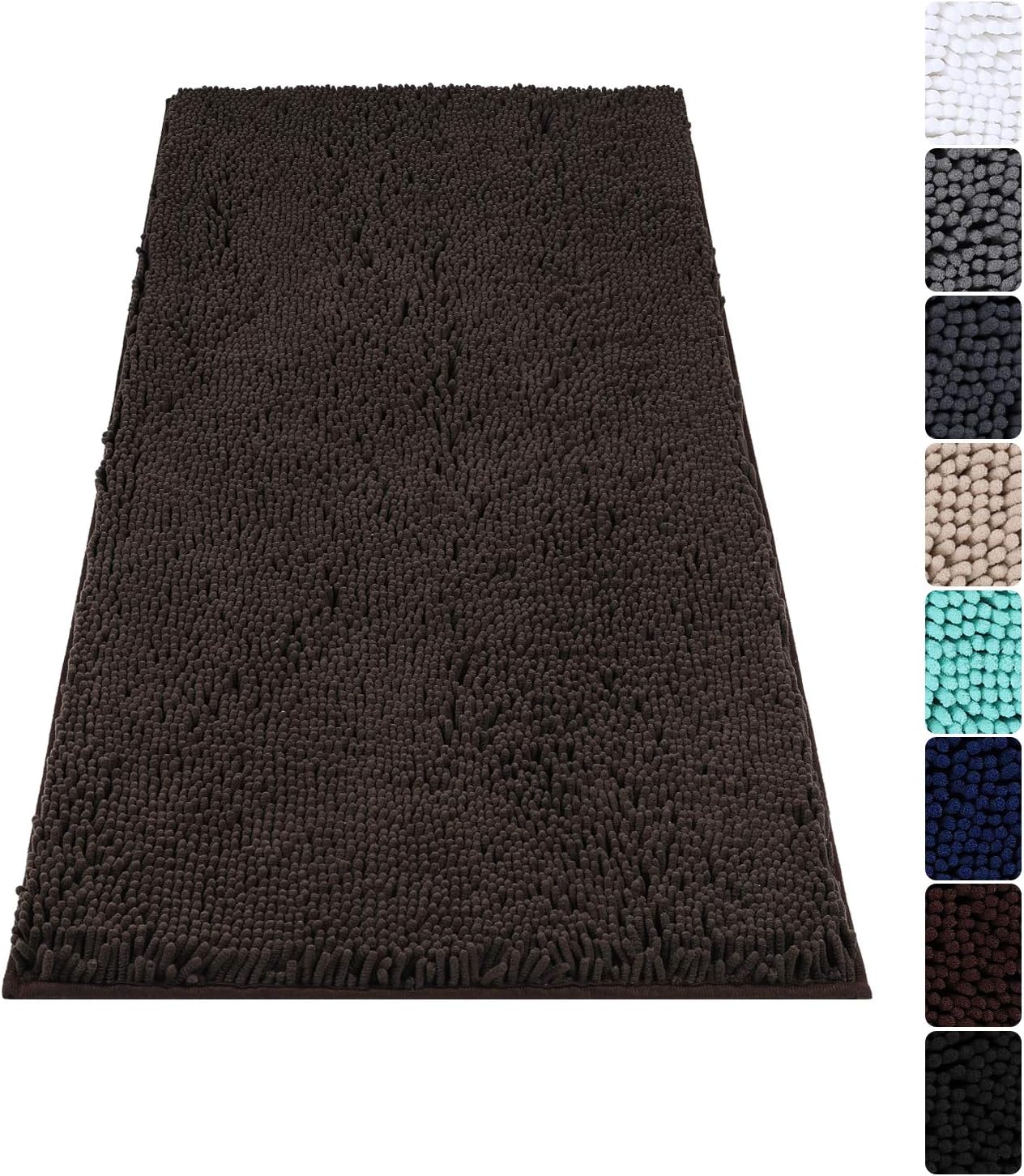 Colorxy Luxury Chenille Bathroom Rugs - Solid Shaggy Washable Bath Mat Non Slip Bath Room Mat, Ultra Soft, Plush Bathmat for Bathroom Shower with Water Absorbent Carpet Rug, 20''x32'', Brown