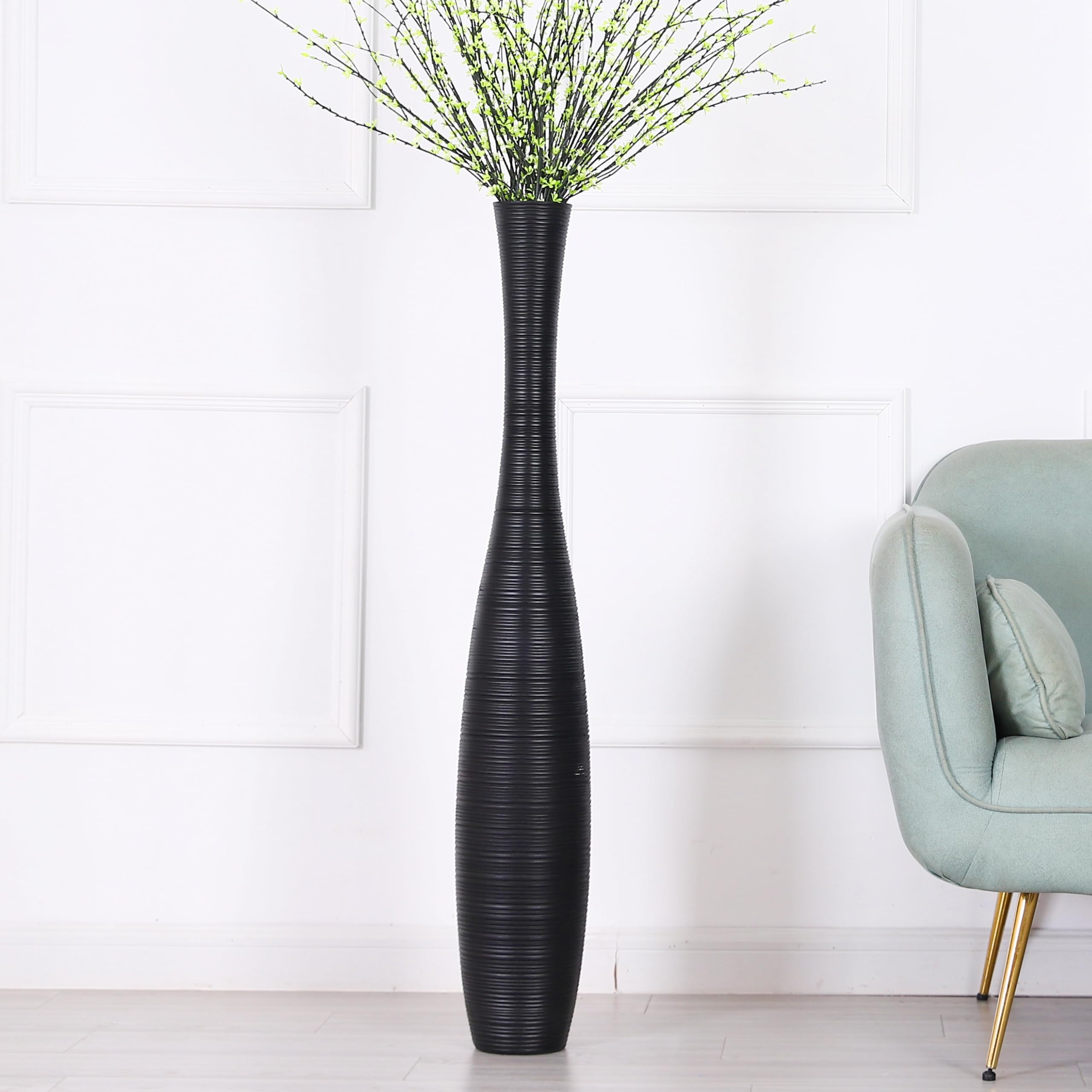 Leewadee Tall Floor Vase 105 cm - Polyresin Decor Vase for Living Room, Pampas Grass & Dried Flowers