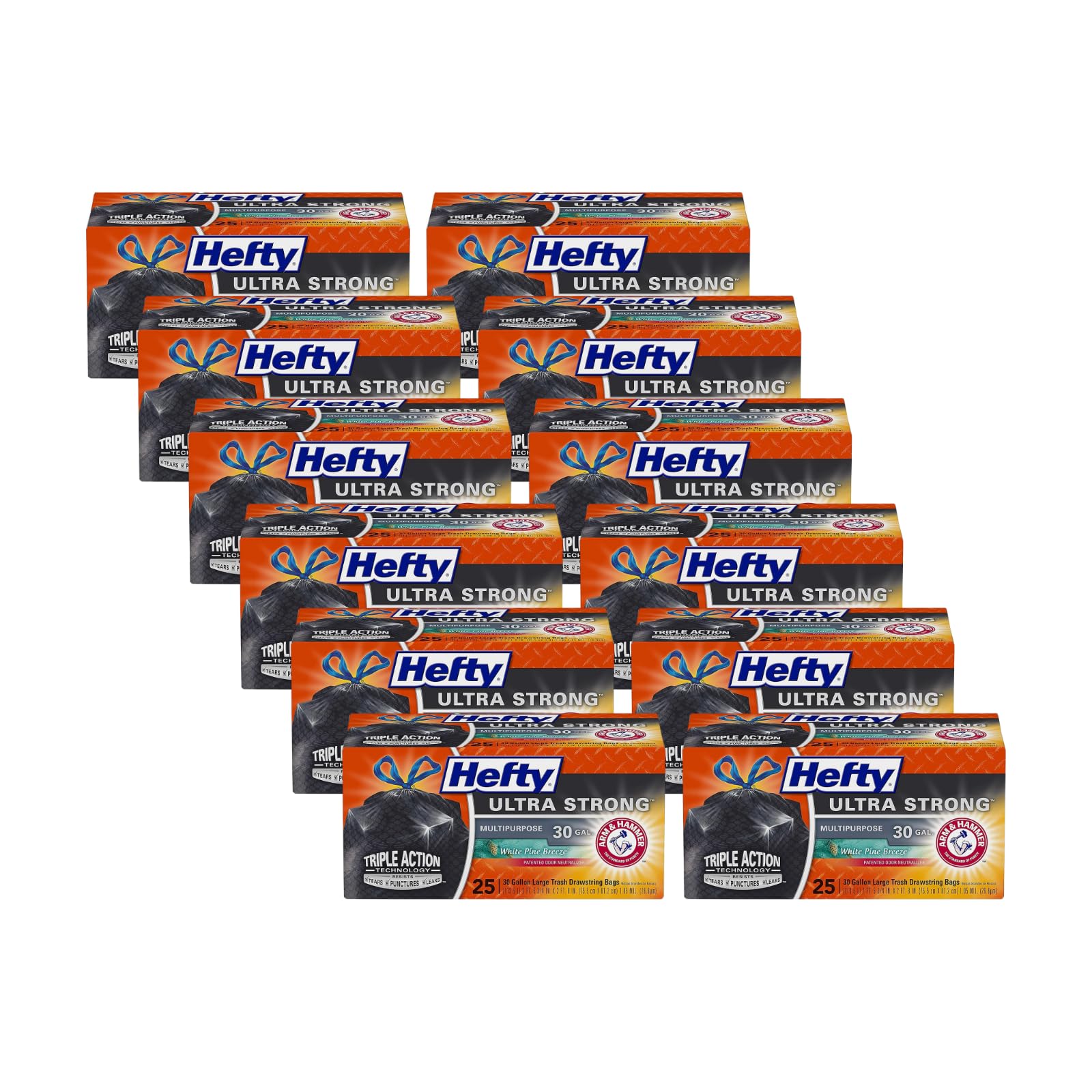 Ultra Strong Multipurpose Trash Bags by Hefty – 25 Count (Pack of 12), 30.0 gallons, Plastic, Black, Pack of 12