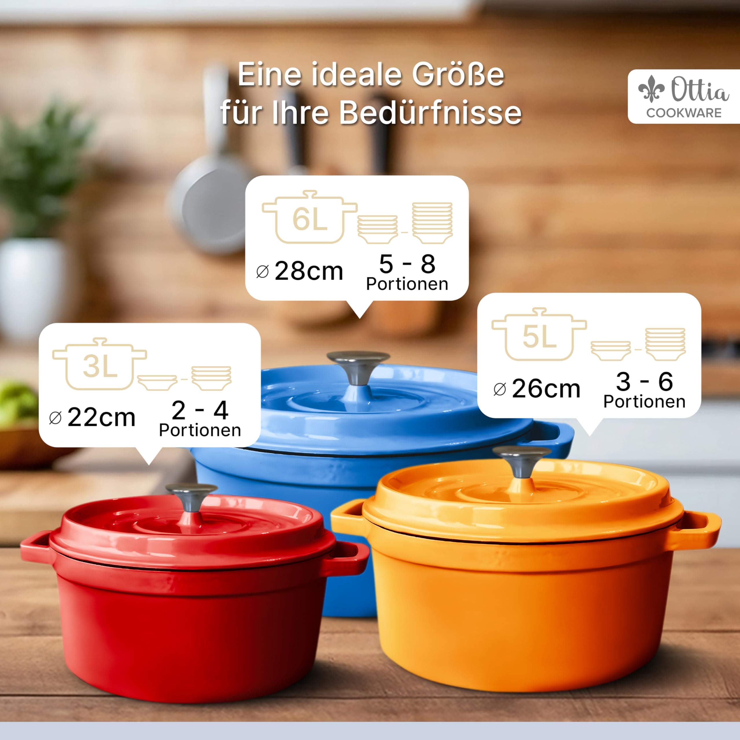 Ottia Pentola in ghisa [con libro di ricette elettroniche] – 28 cm smaltata, ideale per 5 – 8 porzioni – pentola per arrosti