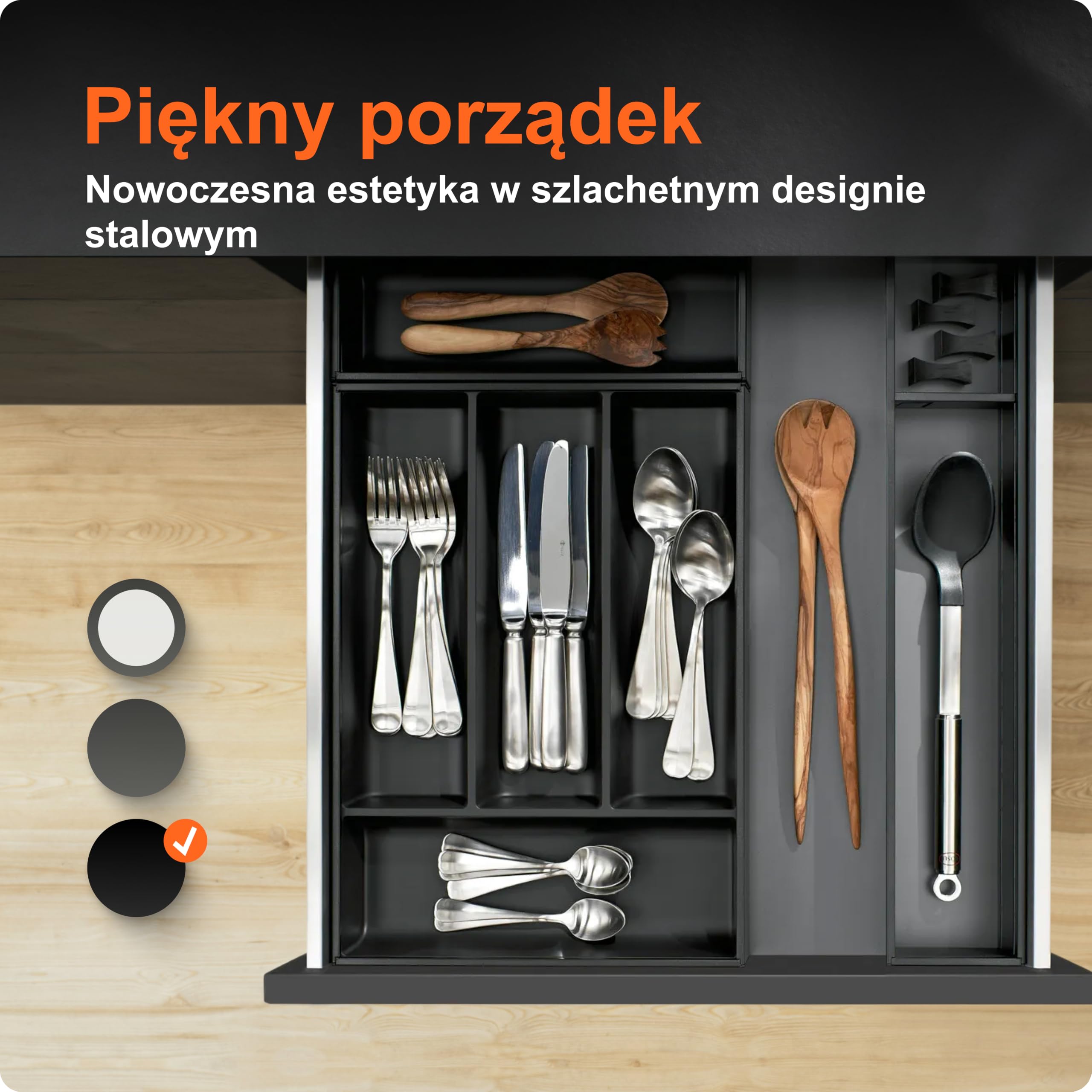 blum AMBIA-LINE wkład na sztućce Soft-Touch | premium organizer szuflady do nowoczesnych szuflad i szafek kuchennych | chroni, sortuje i porządkuje sztućce | 42×30×5 cm | Czarny karbon