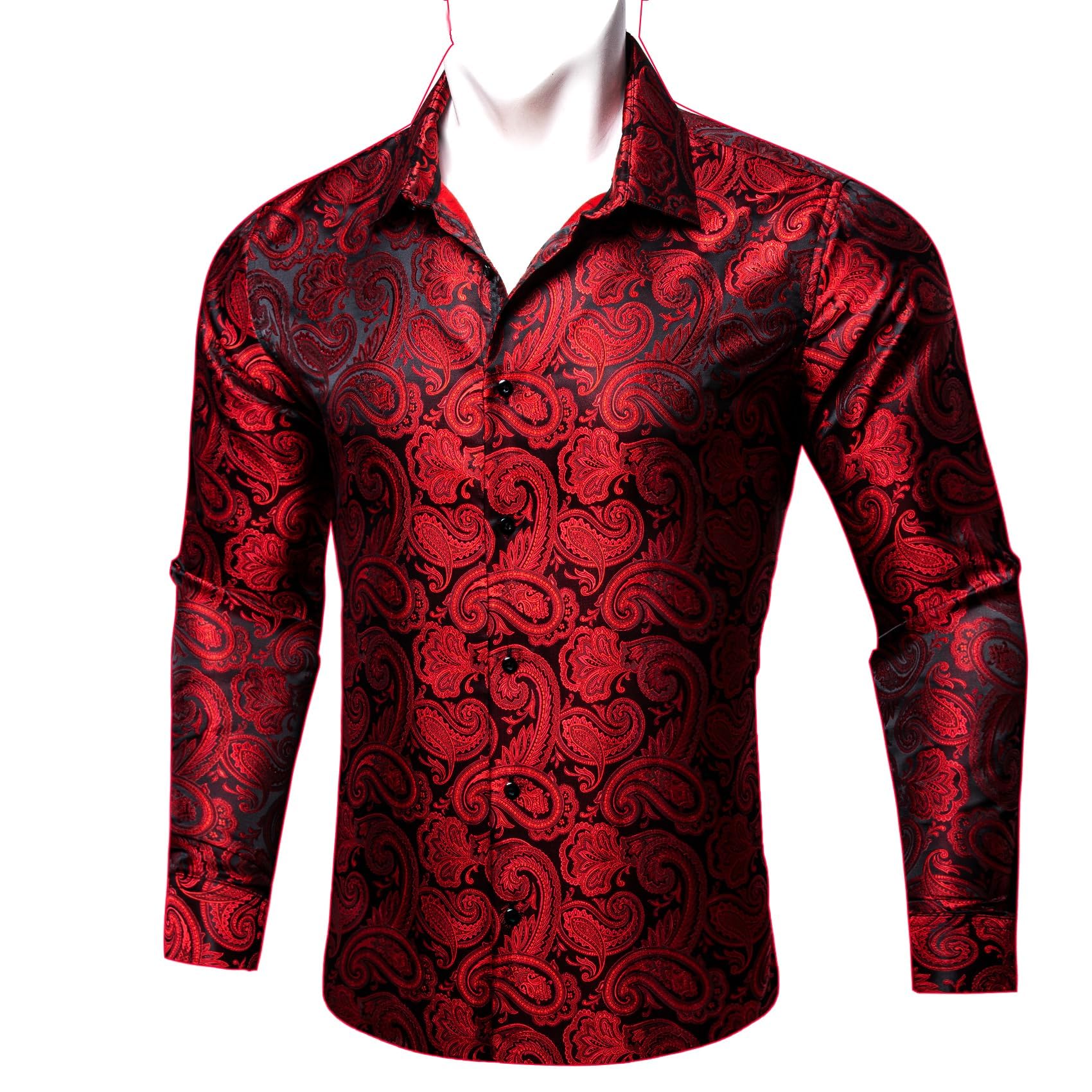 YOHOWA Camisa de seda para hombre, con botones, de cachemira, para vestir, formal, casual, trabajo, ajuste relajado, manga larga