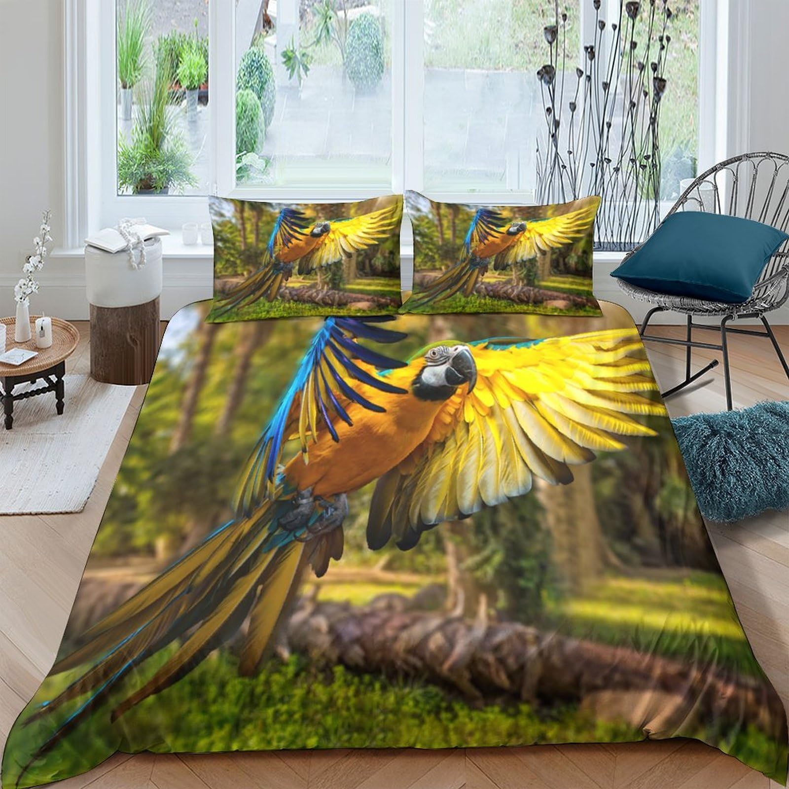 Ctjqhvkz Style-8 3D Printed Parrot Jungle Fitted Sheet Microfiber Soft Slip-Resistant Forest Bird Mattress Cover Bedroom Decor Single（135X200cm）
