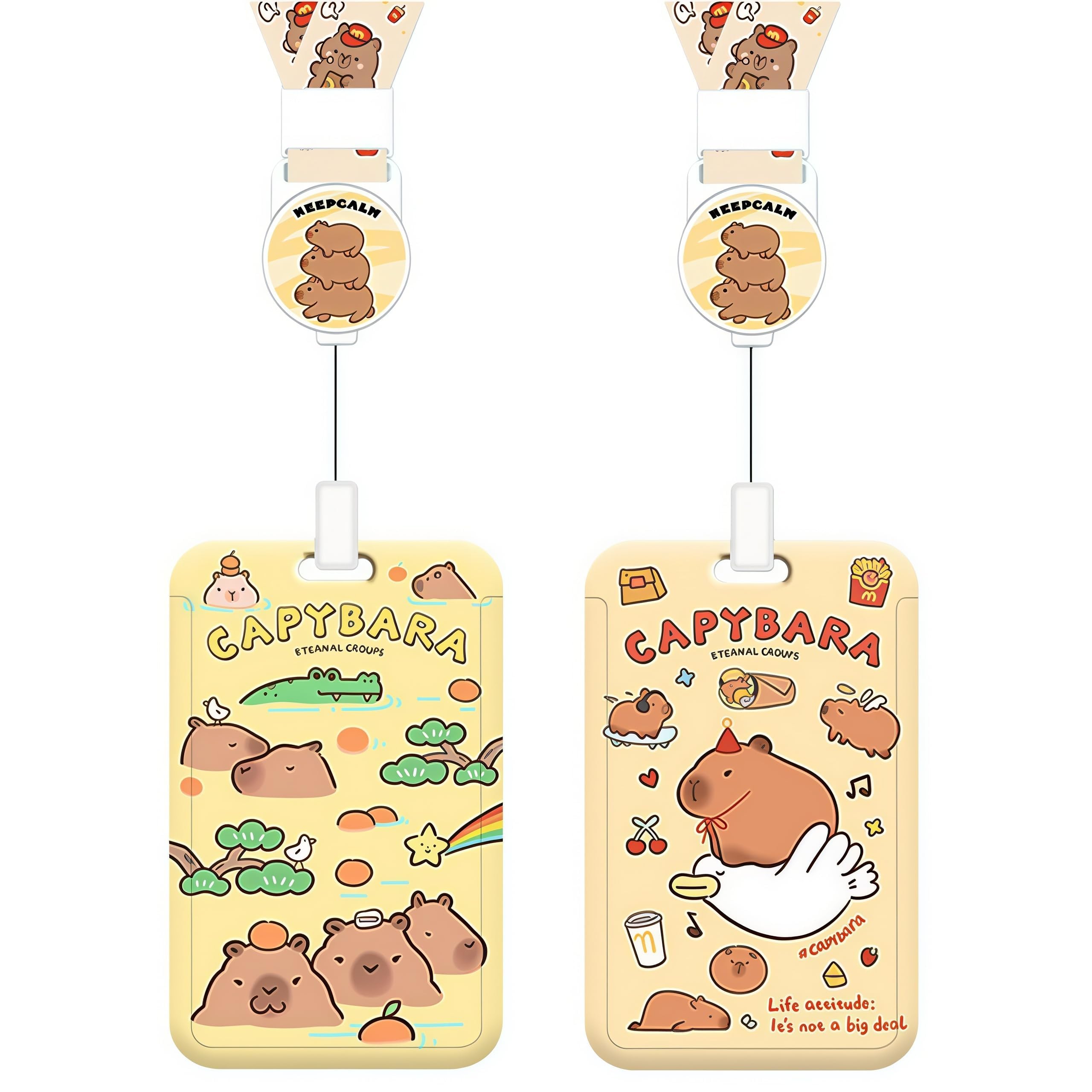 2 Pieces of Capybara Id Sets with Lanyard, ID Badge Holder with Detachable Lanyard, Cute Animal ID Badge Holder for Work, School, College
