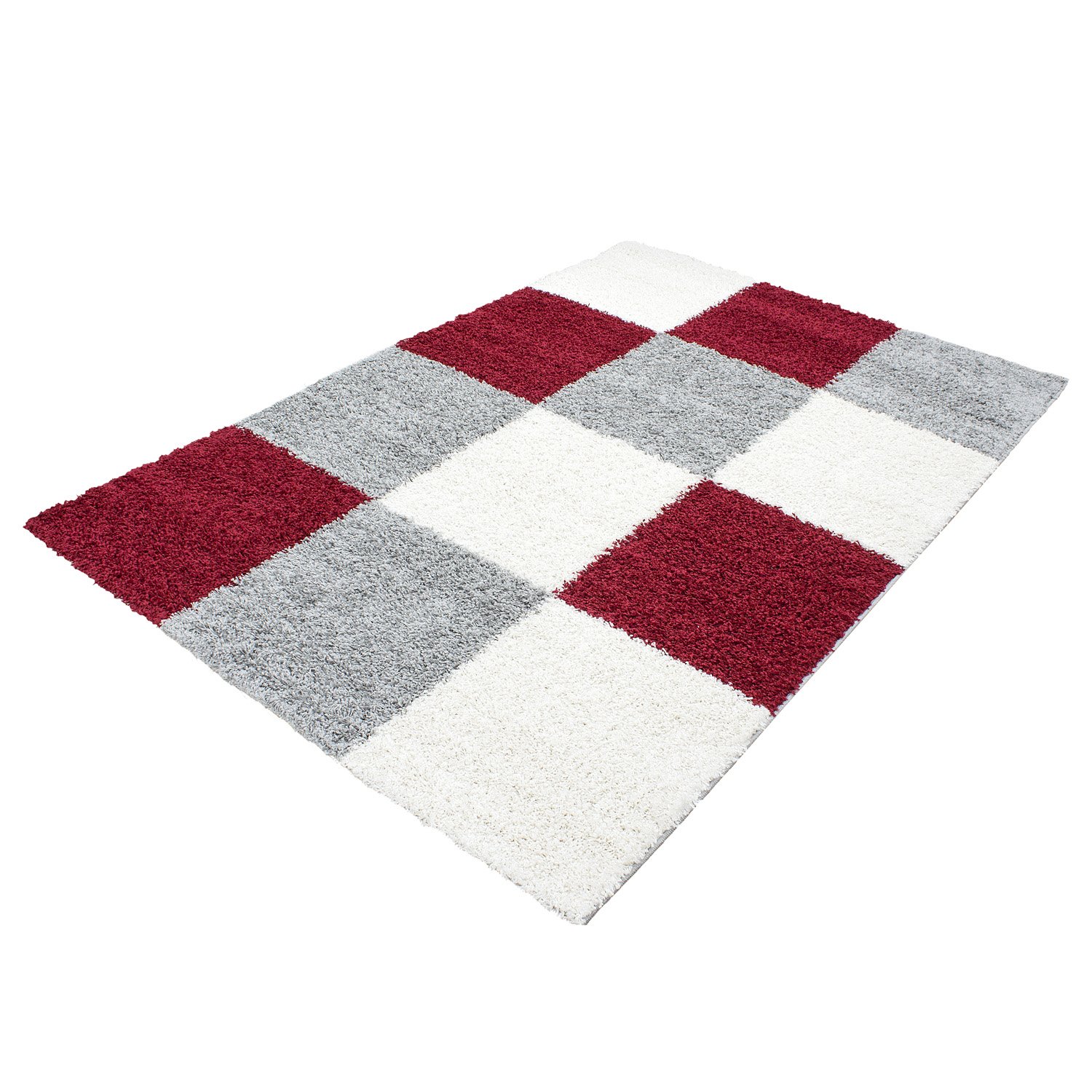 Teppium Tapis à Poils Longs pour Salon, Design à Carreaux, Chambre, Salle à Manger, Tapis de Cuisine Doux et Moelleux, Facile d'entretien Taille: 160 x 230 cm, Couleur: Rouge