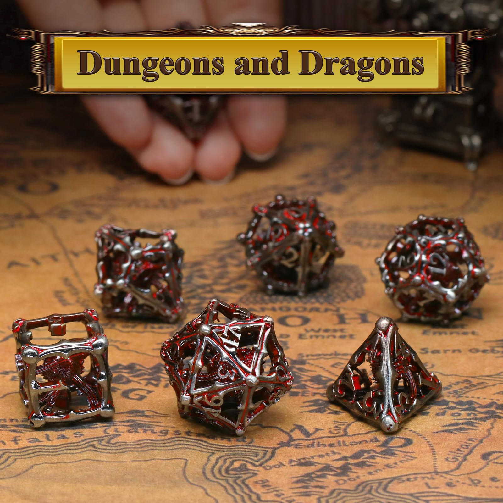 ZHOORQI DND - Juego de dados Beholder, troquel poliédrico de ojo de dragón (rojo sangre) | Dados de metal para Dungeons and Dragons TTRPG, 7 piezas/juego de dados geniales 3D Eye Monster DM