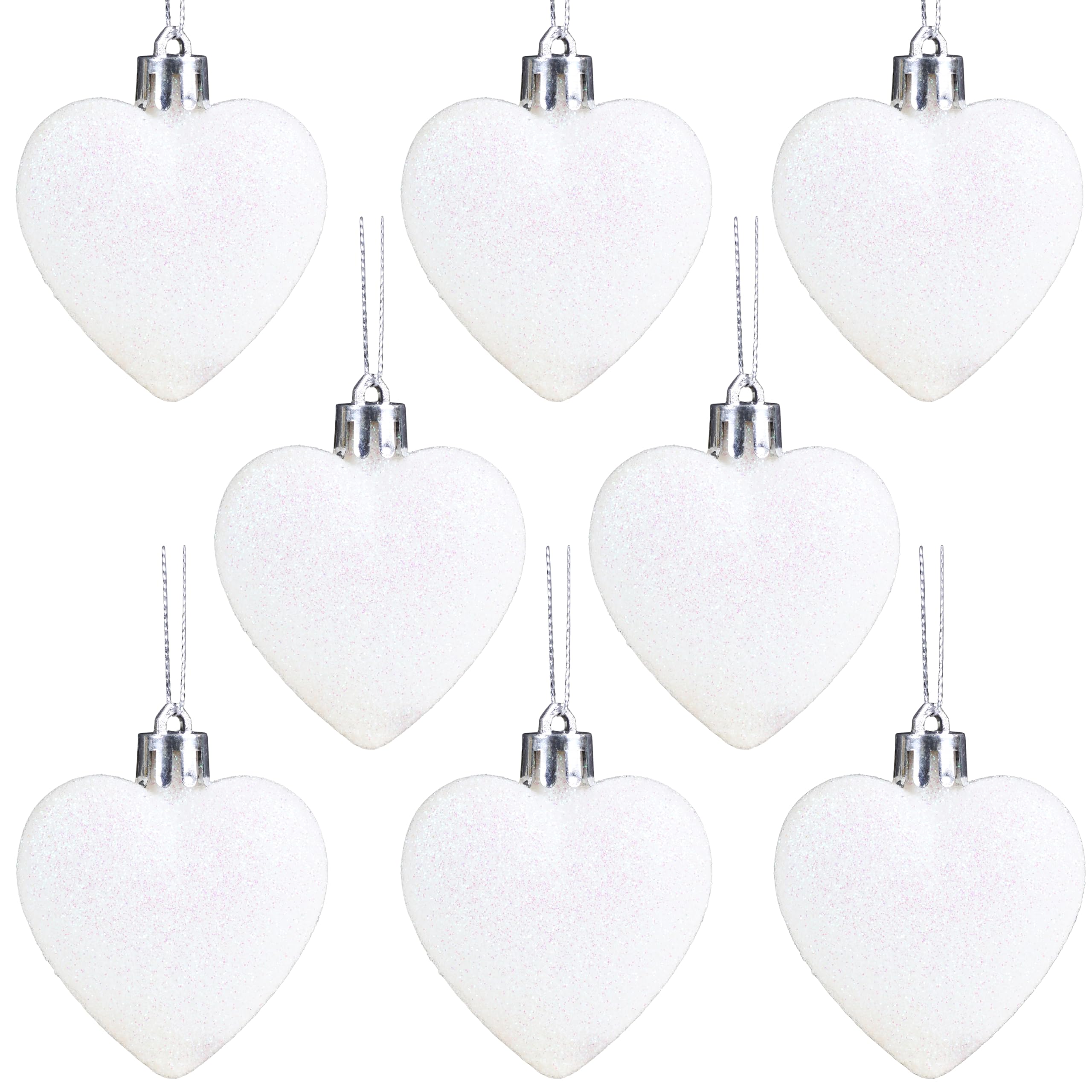 Christmas Concepts White Christmas Concepts® Pack Of 8-60Mm Heart Shaped Christmas Tree Baubles – Glitter Decorated Baubles (White)