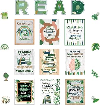 45 PCS Reading Bulletin Board Sets Eucalyptus Classroom Decor Bulletin Board Poster Greenery Classroom Decor for School Classroom Office Home Nursery Library