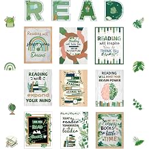 45 PCS Reading Bulletin Board Sets Eucalyptus Classroom Decor Bulletin Board Poster Greenery Classroom Decor for School Classroom Office Home Nursery Library