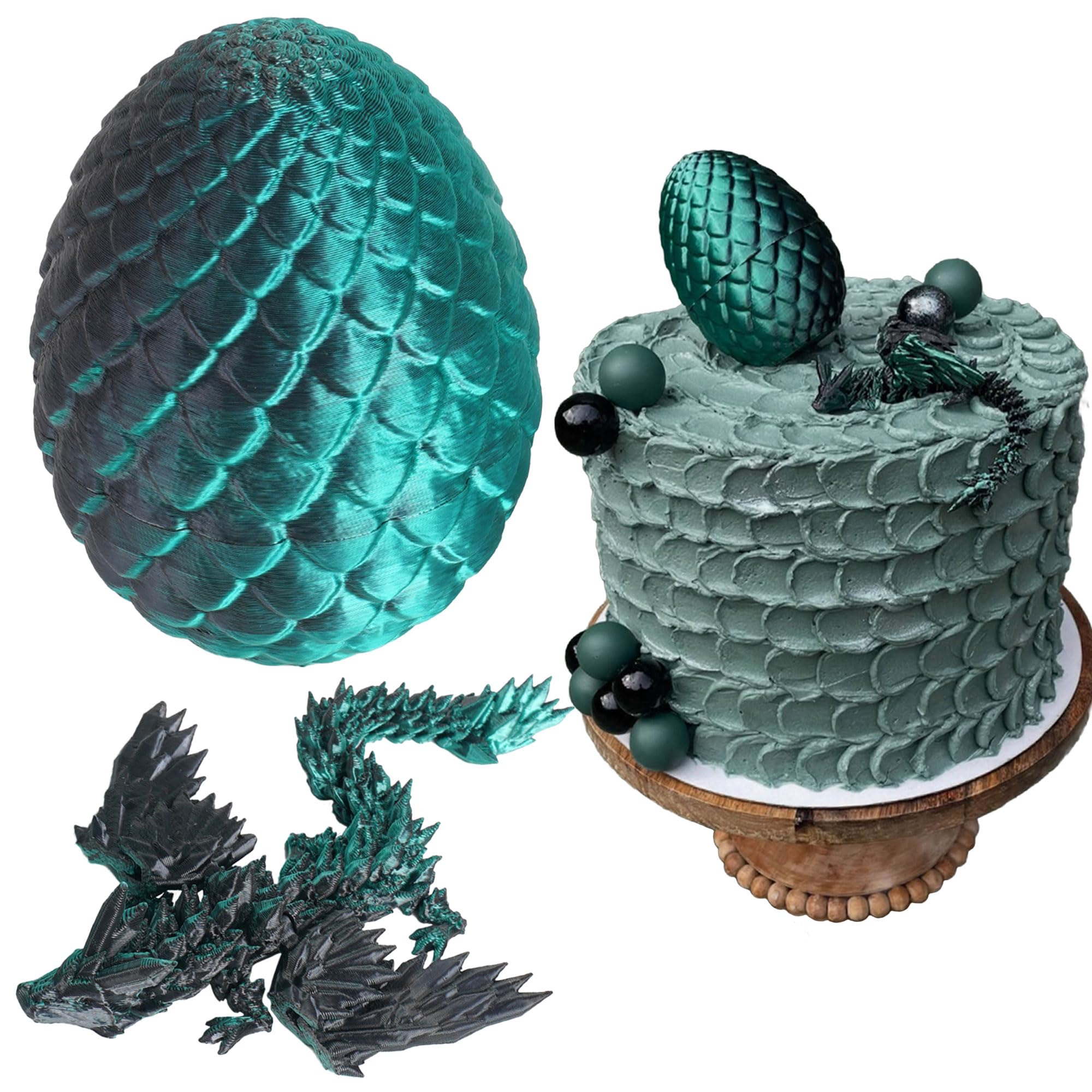 3D Printed Dragon Egg Fantasy Dragon Cake Topper Dragon Eggs Cake Decor Green Black Balls Cake Decor for Baby Shower Birthday Wedding Party Supplies