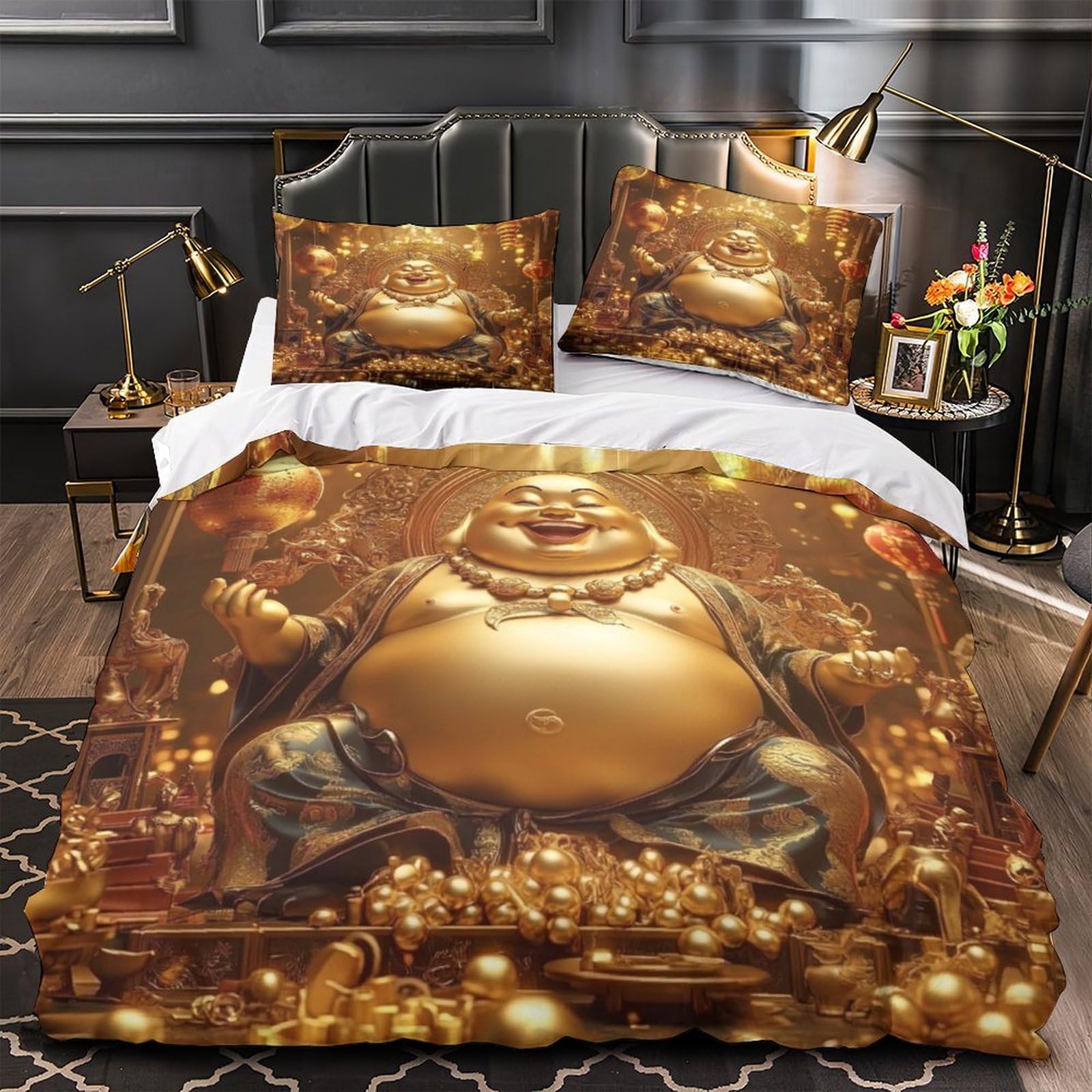 Drap de Couette Bouddha 3D Parure Zen pour Décoration de Chambre Couple Asiatique