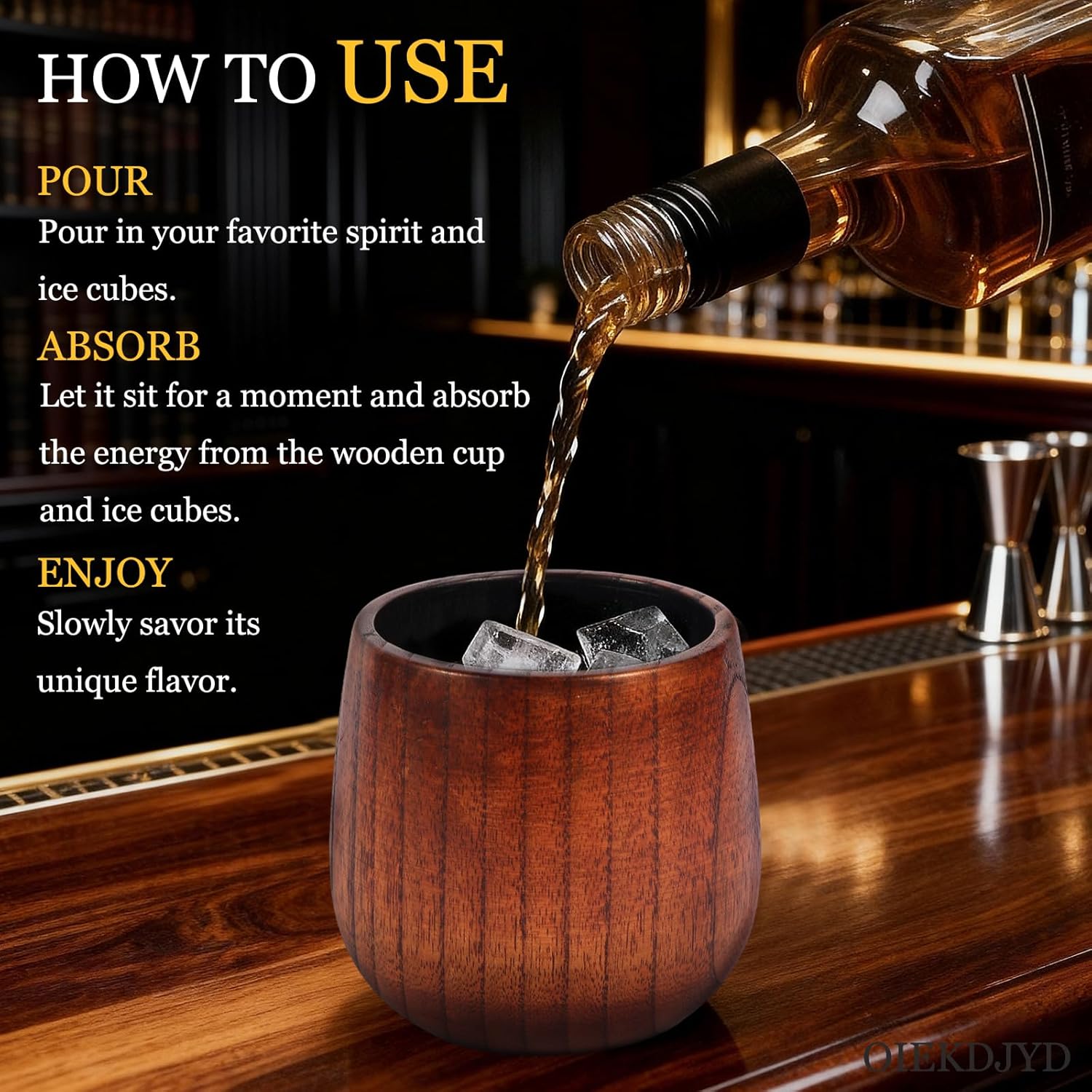 Original Wooden Bourbon Whiskey Glasses Set of 1, Handcrafted Charred Oak Wooden Bourbon Tumblers for Scotch, Unique Gifts for Men(1Pack) - Image 5