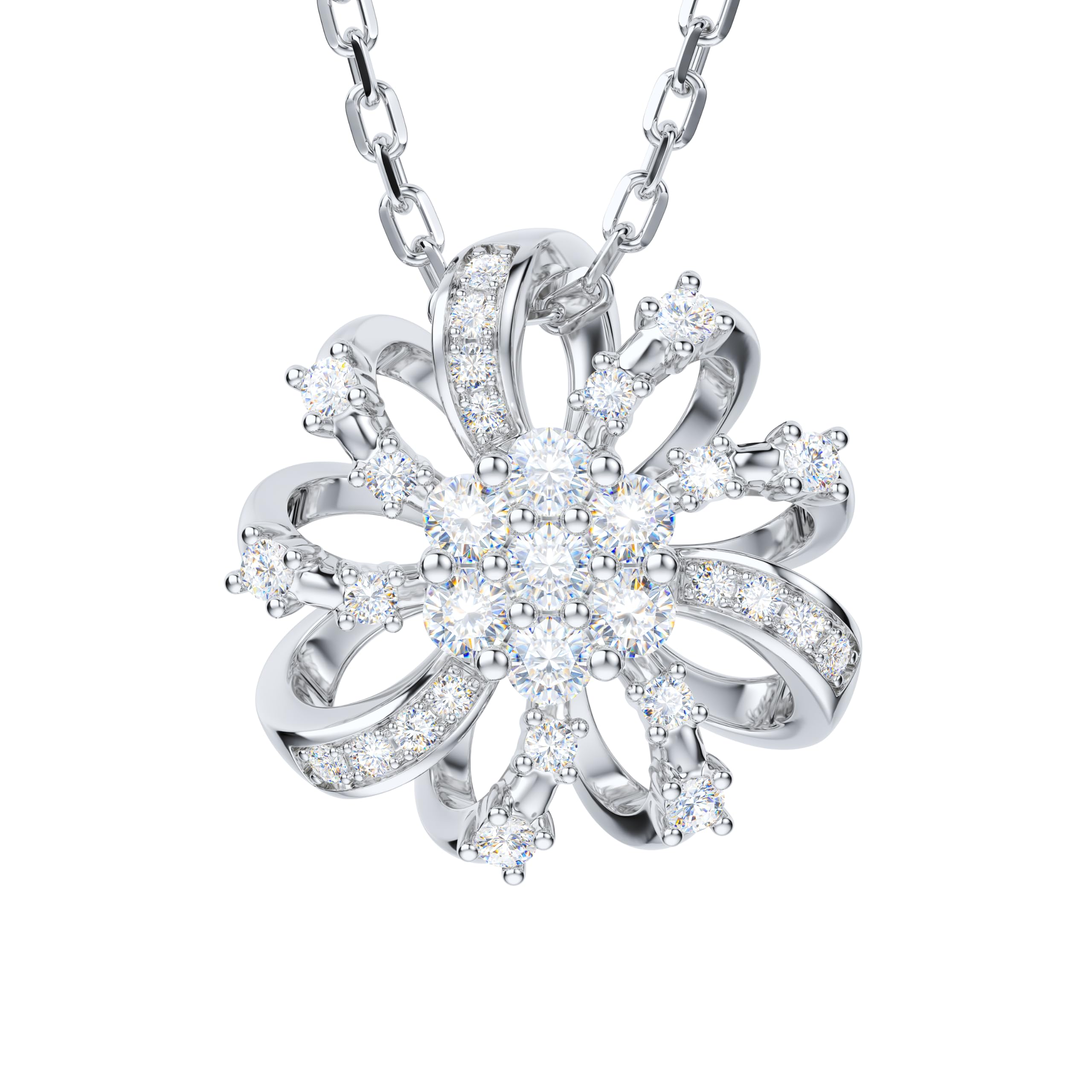 THELANDA Genuine Moissanite Sterling Silver 3D Filigree Ribbon Flower Pendant Necklace, Adjustable 18-20 Inch, Fine Elegant Jewelry Gift for Women
