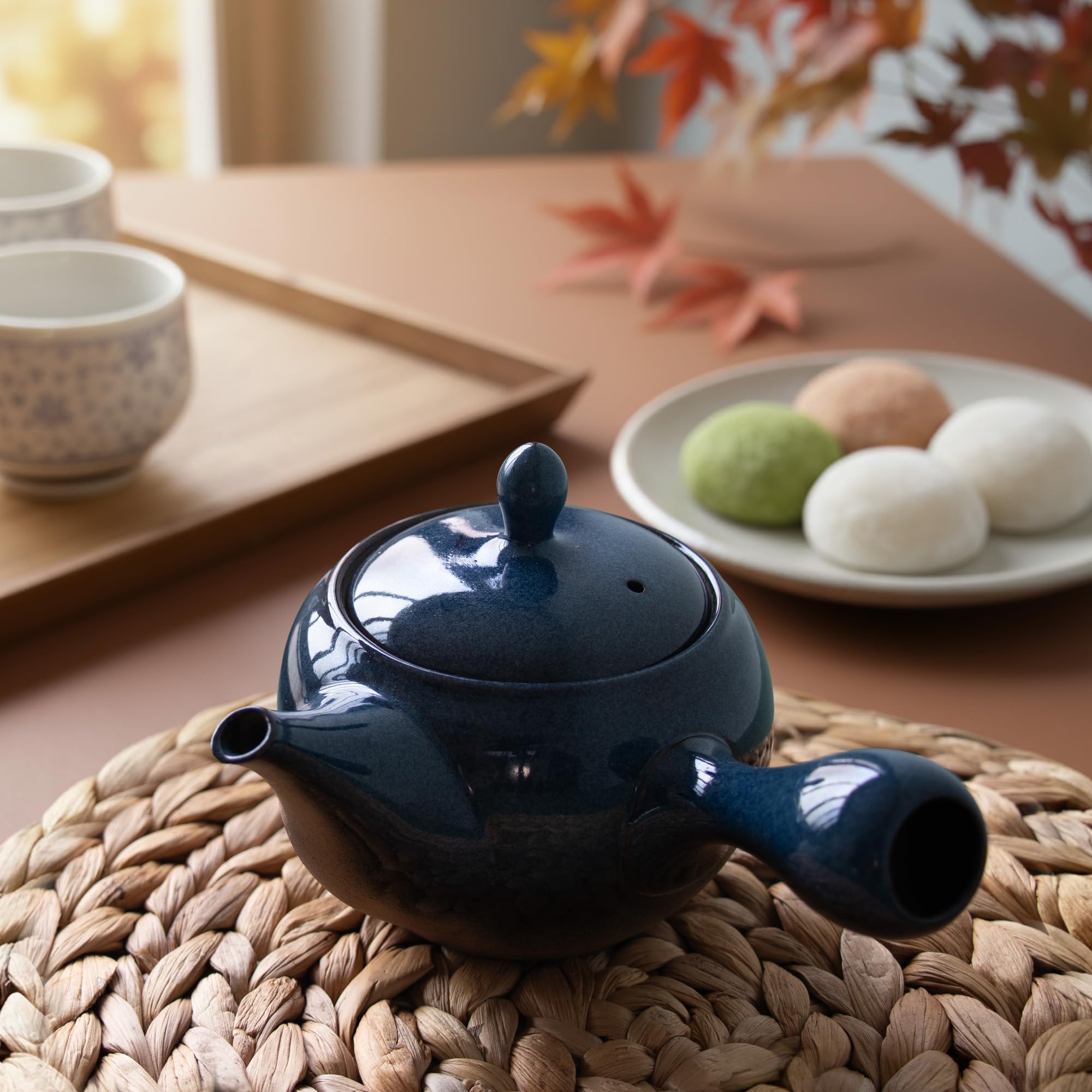 Asayu Japan Teiera tradizionale Kyusu - Namakoyu - Media, 350 ml (11,83 fl. oz), smalto blu - Prodotto in Giappone (Tokoname-Yaki) - Per tè verde e cerimonie del tè