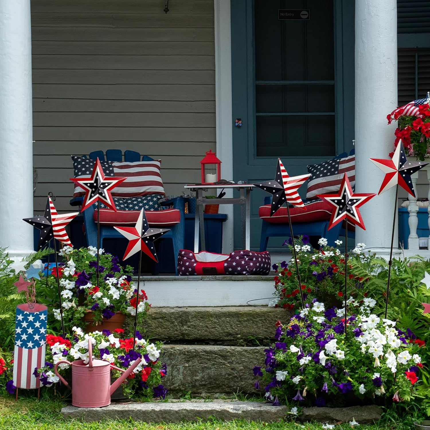 6 Pcs 4th of July Decorations Outdoor,22" Patriotic Metal Barn Stars Decorative Garden Stakes for Independence Day,Americana Patriotic Yard Signs Decor for Garden Lawn Porch