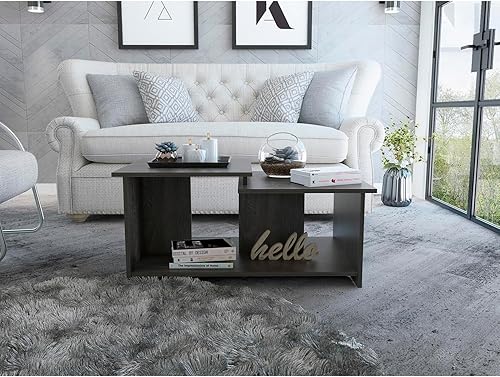 Modern Coffee Table with 3 Open Shelves Brown Contemporary Wood Finish Shelf