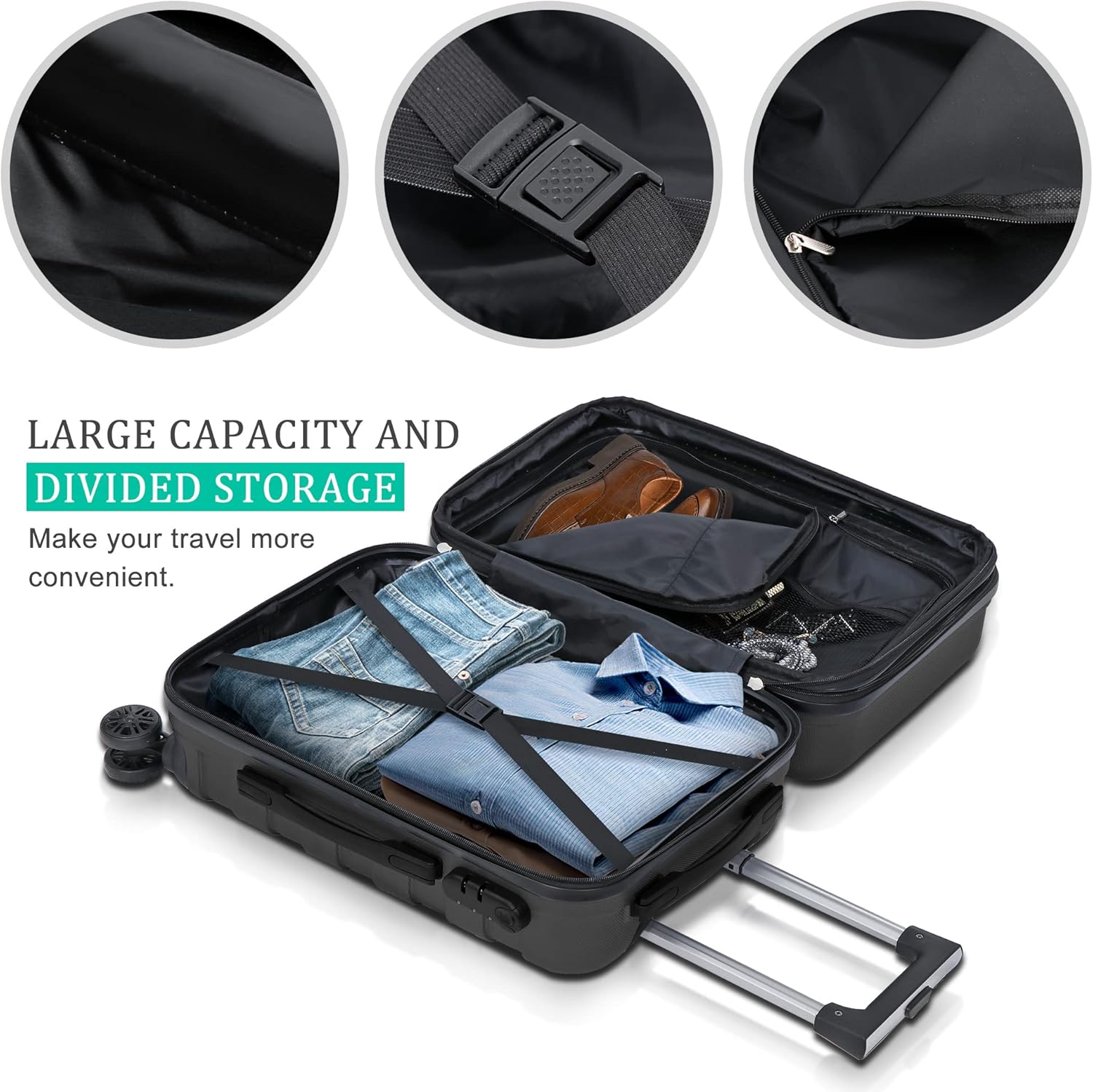 review ZENY 21 Inch Carry On Luggage Hardside Expandable Spinner Luggage Suitcase Lightweight Travel Luggage with Double Spinner Wheels (Black)