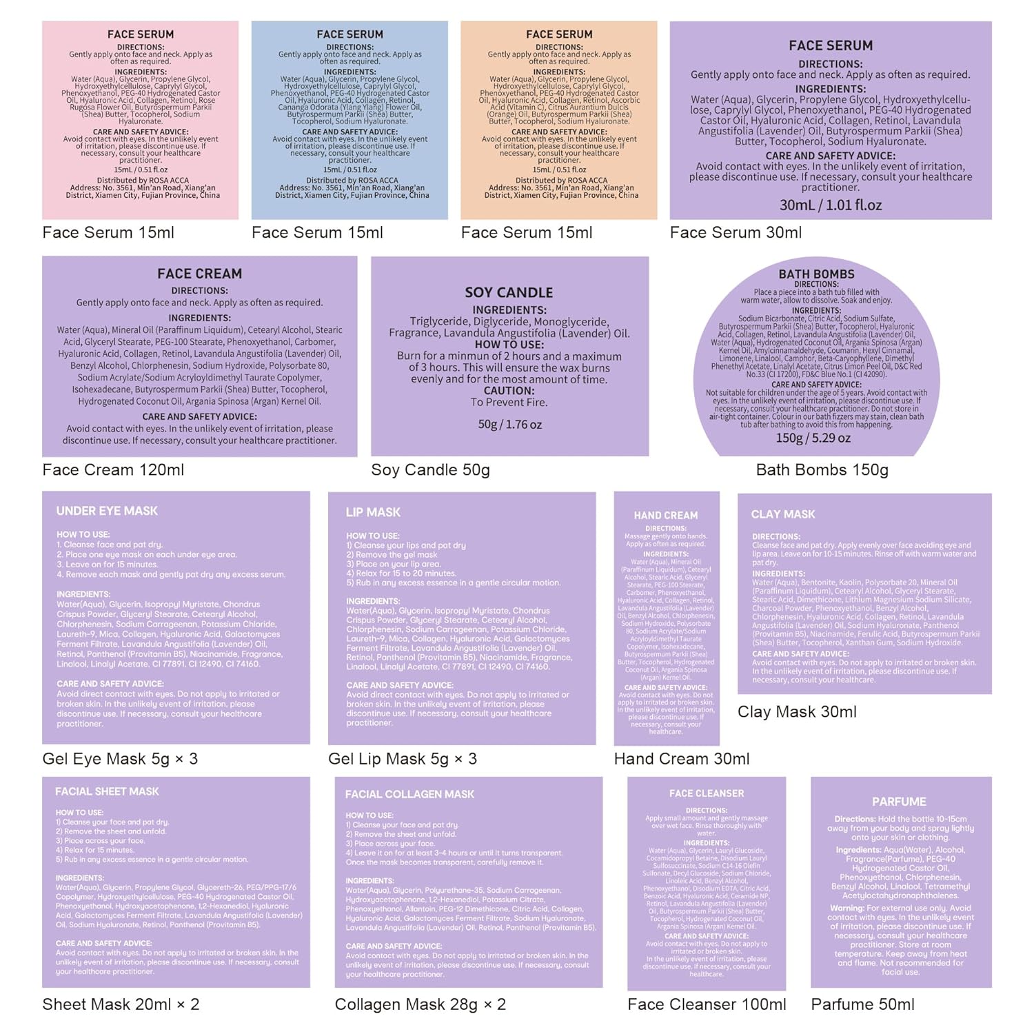 33 pcs Valentines Day Gifts for Women, Lavender Spa Bath & Body Gift Set, Face Sheet Mask Skin Care, Hydrogel Mask, Lip Gloss, Cosmetic Bag, Serum, Necklace, Cleanser, Gua Sha, Mother Day, Birthday - Image 9