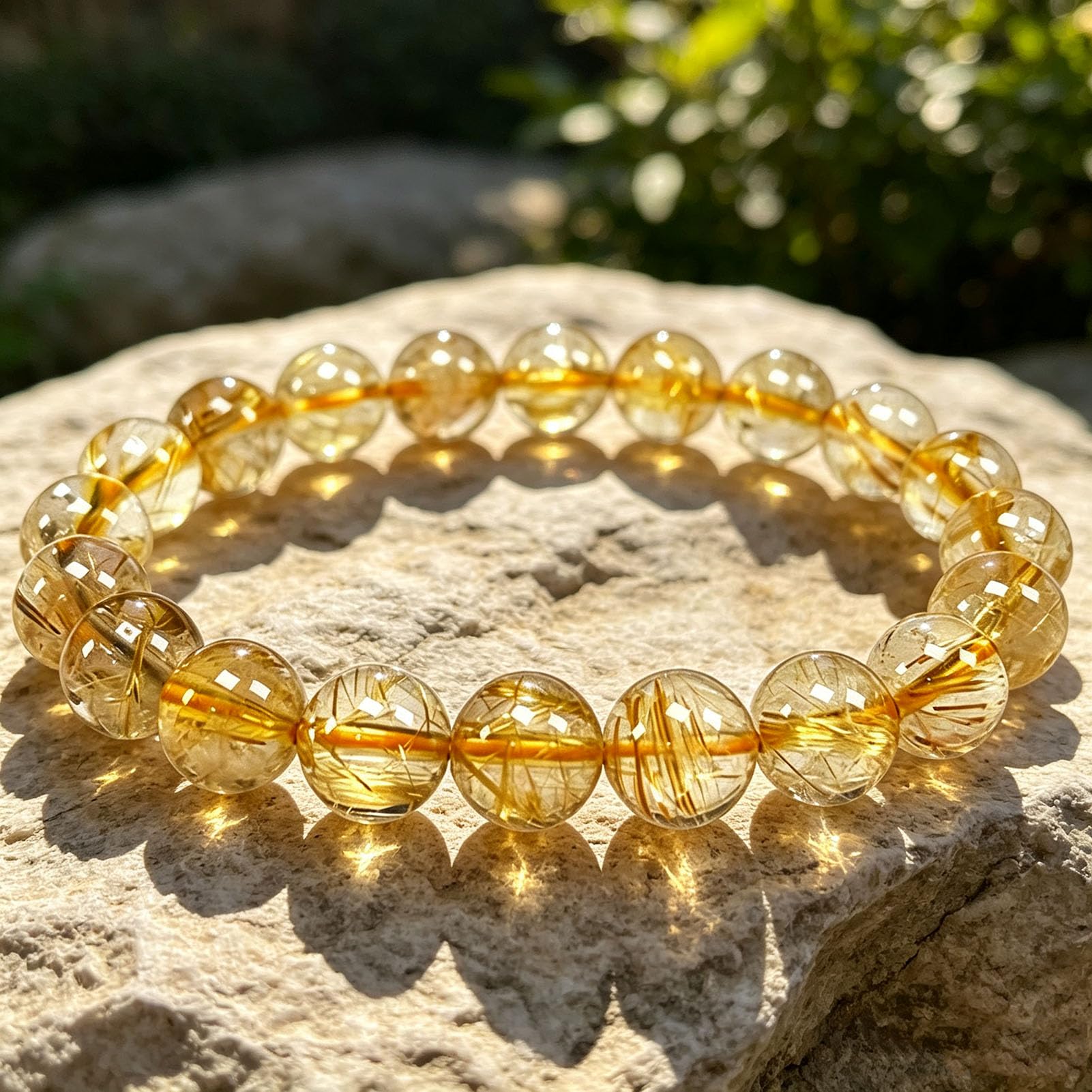 Pulsera elástica piedras preciosas naturales de hematita cuarzo rutilado