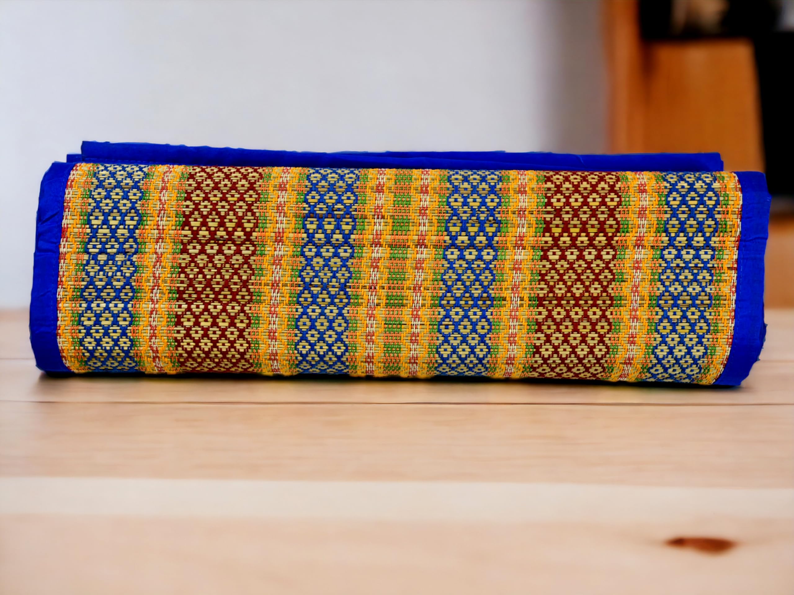 Natural River Grass Handcrafted Pooja Floor Mats/Meditation Prayer Mat/Sittting Mat/Aasan Mat Chatai Set of 2, 18x18 Inches (Blue)-image-32