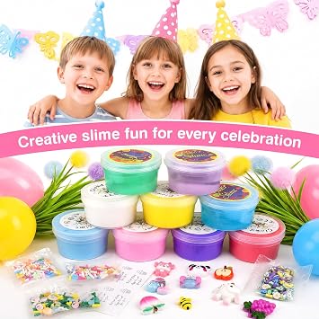 Slime Kit 9 Pack, with 3 Butter Slime and 3 Cloud Slime and 3 Jelly Cube Crunchy Clear Slime, Birthday Favor Party Favors, DIY Slimes Toys for Girls Boys, Kids Stress Relief Toy, Soft, and Non-Sticky