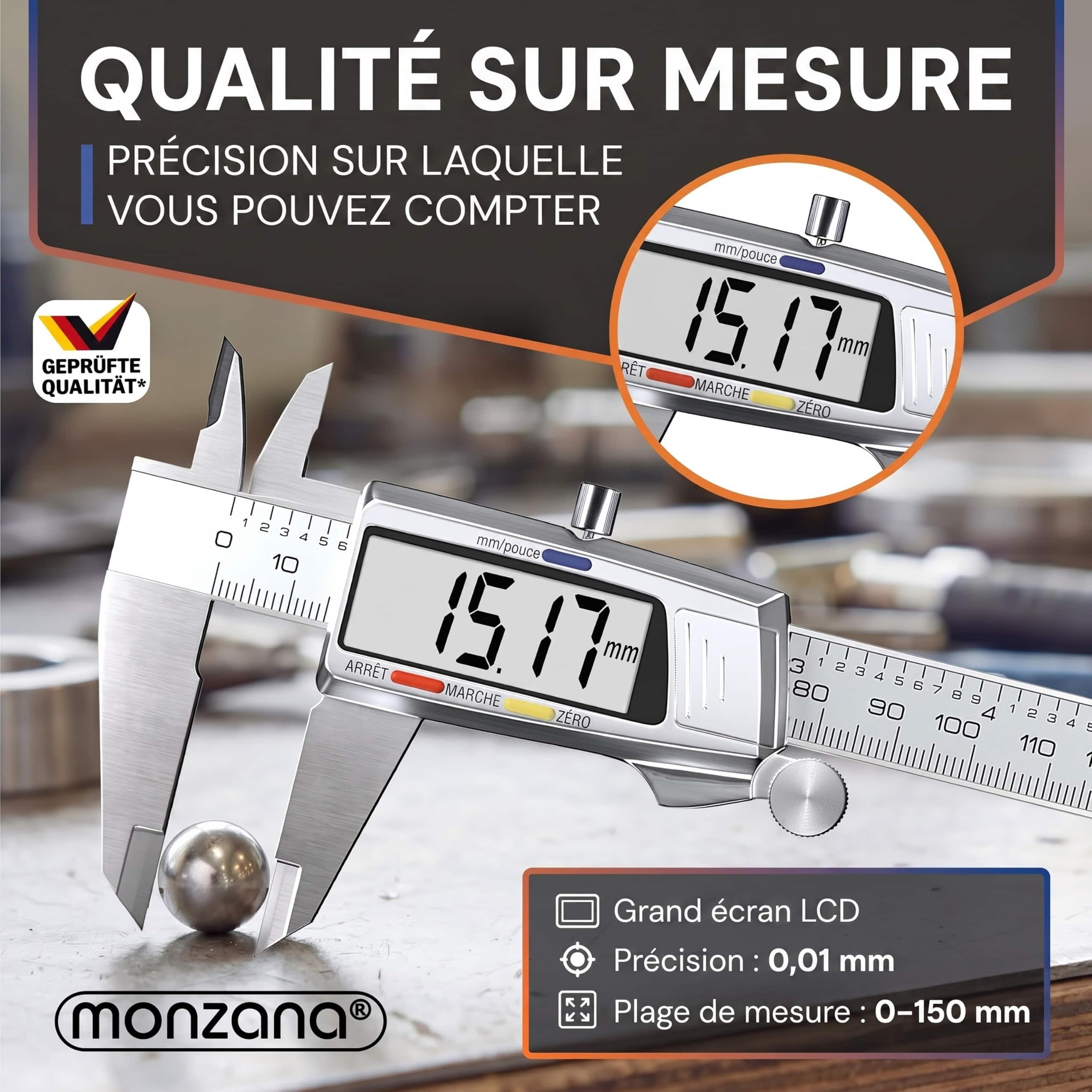 MONZANA® Pied à coulisse numérique acier inoxydable 150mm écran LCD digital boîte de rangement calibre a coulisse instrument de mesure