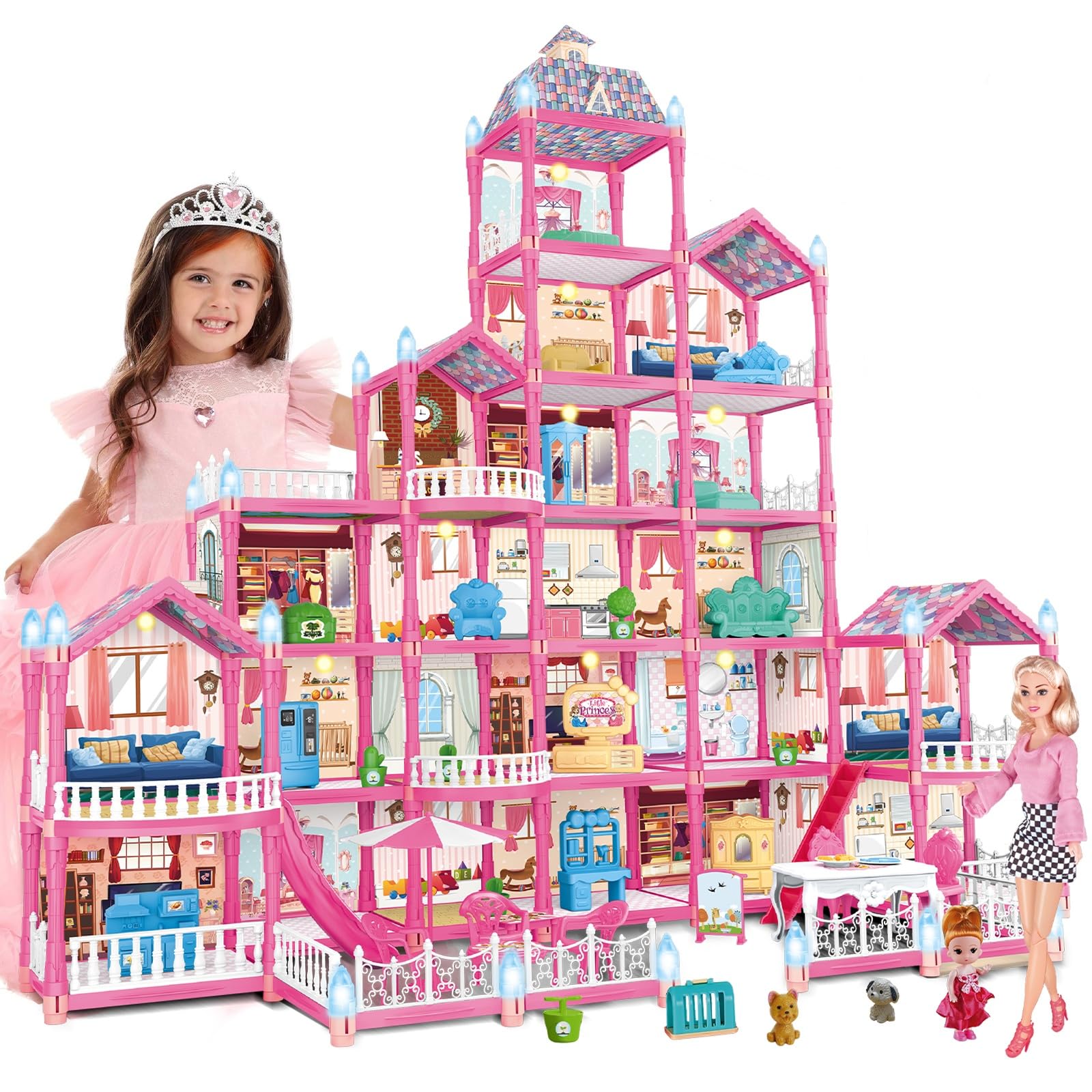 Dolls House For Girls, 6-Story 23 Rooms Huge Doll House, Plays House Toys Accessories And Furniture, Outdoor Girls Play Set, Princess Dollhouse 2024 Christmas Toy, Easy Assembly Ideal For Kid