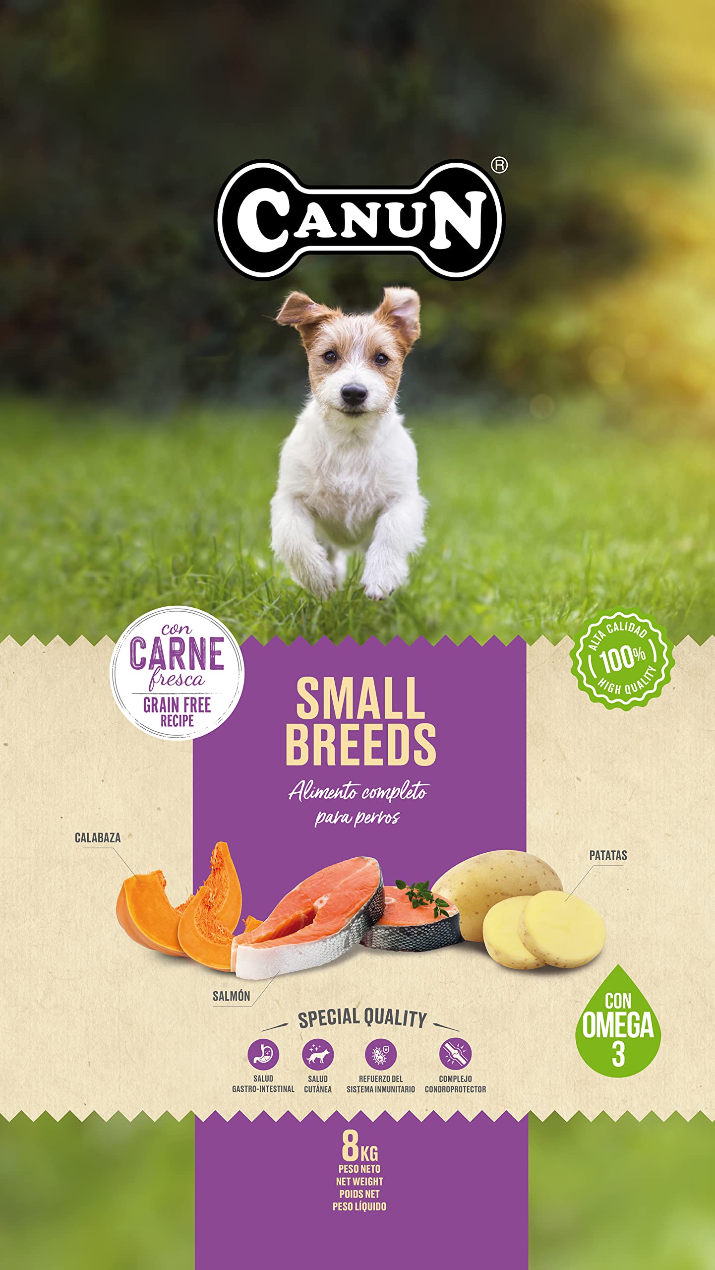 CANUN Pienso para Perros Adultos Mini con Salmón Fresco Sin Cereales Alimento seco para Perros 8 kg Canun Fresh Small Breeds
