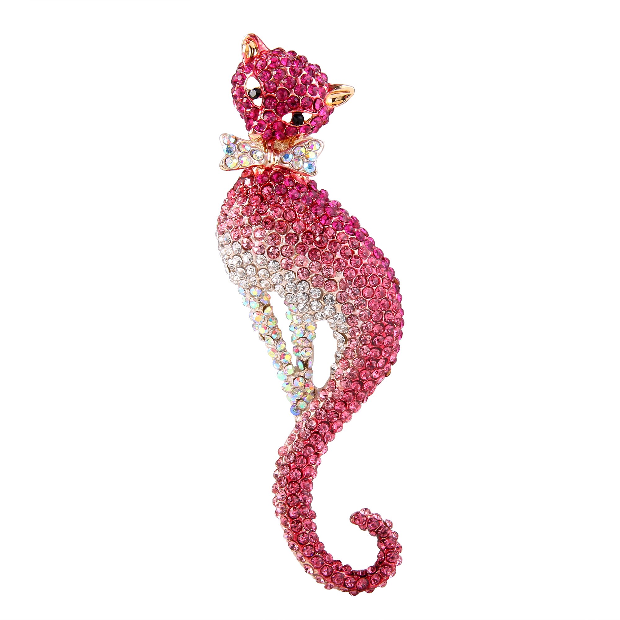 EVER FAITH Women's Austrian Crystal Graceful Kitten Pet Cat with Bowknot Brooch
