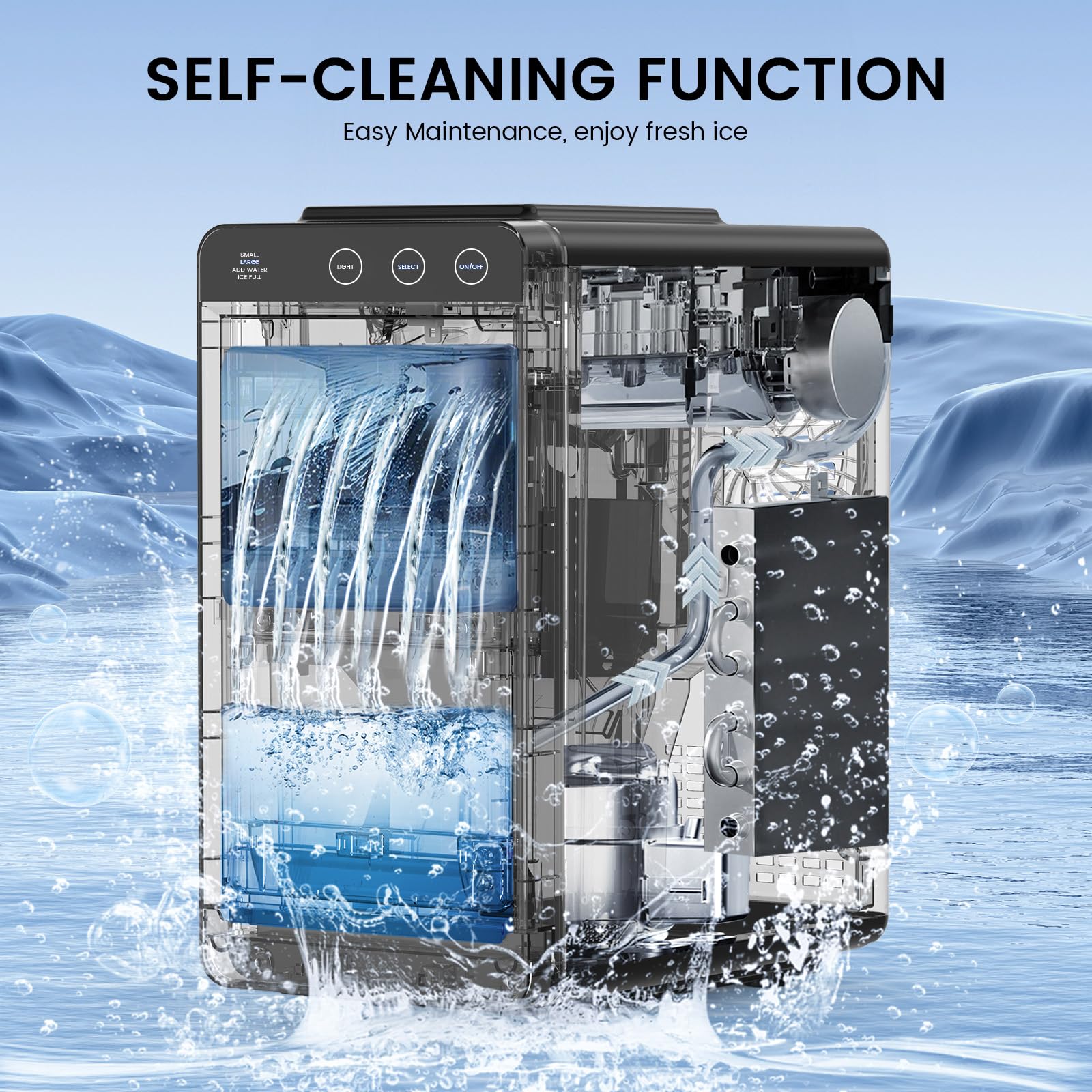Cowsar Ice Maker Countertop, Stainless Steel Portable Ice Maker Machine With Self-Cleaning, 26.5lbs/24hrs, 6 Mins/9 Pcs Bullet Ice, Perfectly For Home Use, Gift on Fridge.com - View 5