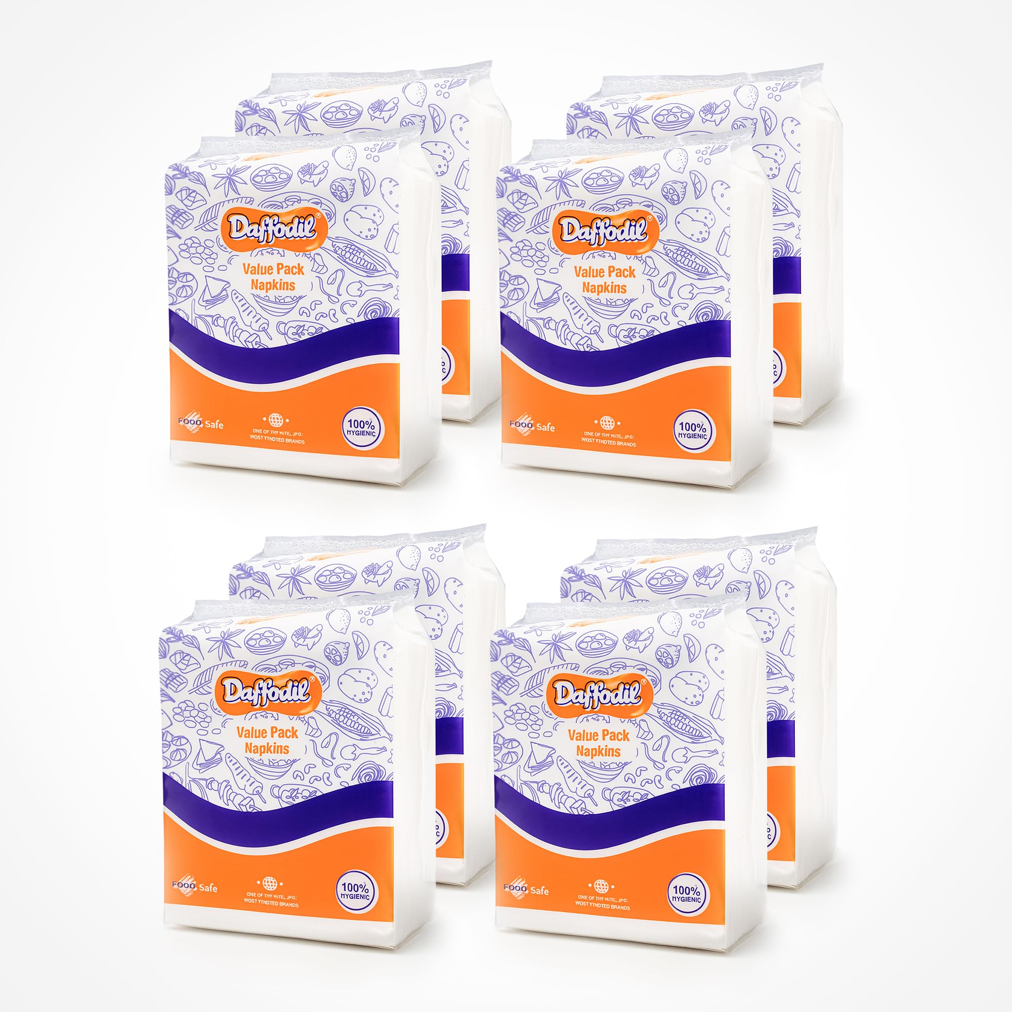 DAFFODIL Tissue Paper Napkins - 8 Packs (60 Pulls/Pack, Total 480 Pulls) Soft Tissue Paper, High Absorbent Paper Napkin, Perfect for Daily Use, Parties, and Dining Essentials. - Image 2 thumbnail