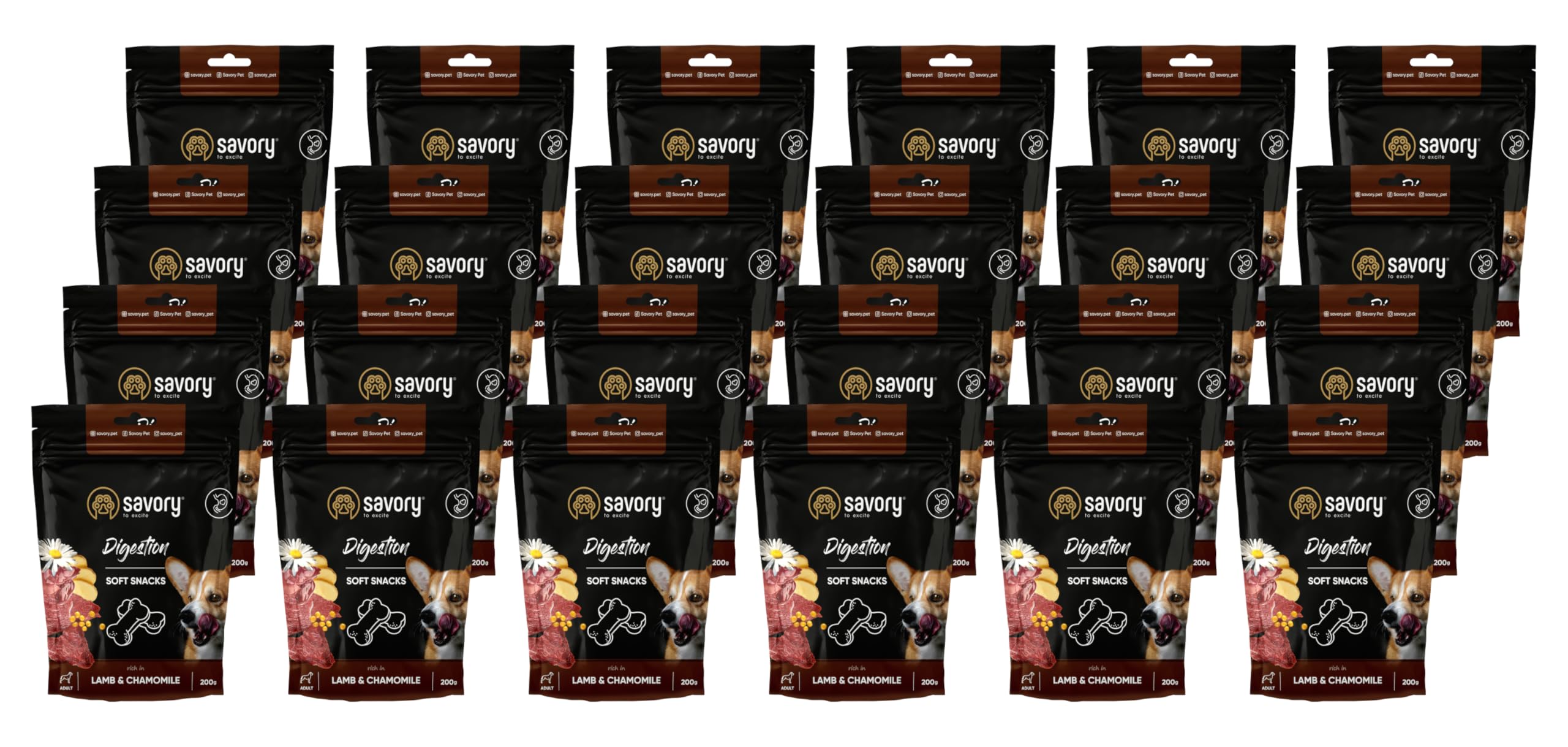 Savory - Przysmaki dla Psów - Smakołyki dla Psa - Wspomaganie Trawienia - Jagnięcina - dla Psów Wszystkich Ras, Odpowiednie do Treningu Psa - 24 Szt. (24 x 200 g)