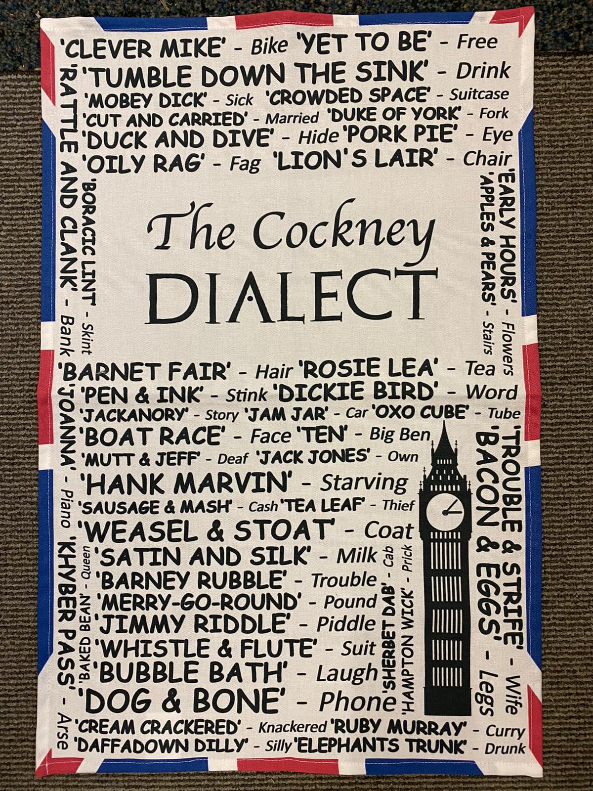 D&A Gifts Cockney Dialect Tea Towel - Great Cockney Gift -100% Cotton - Cockneys CK-TT