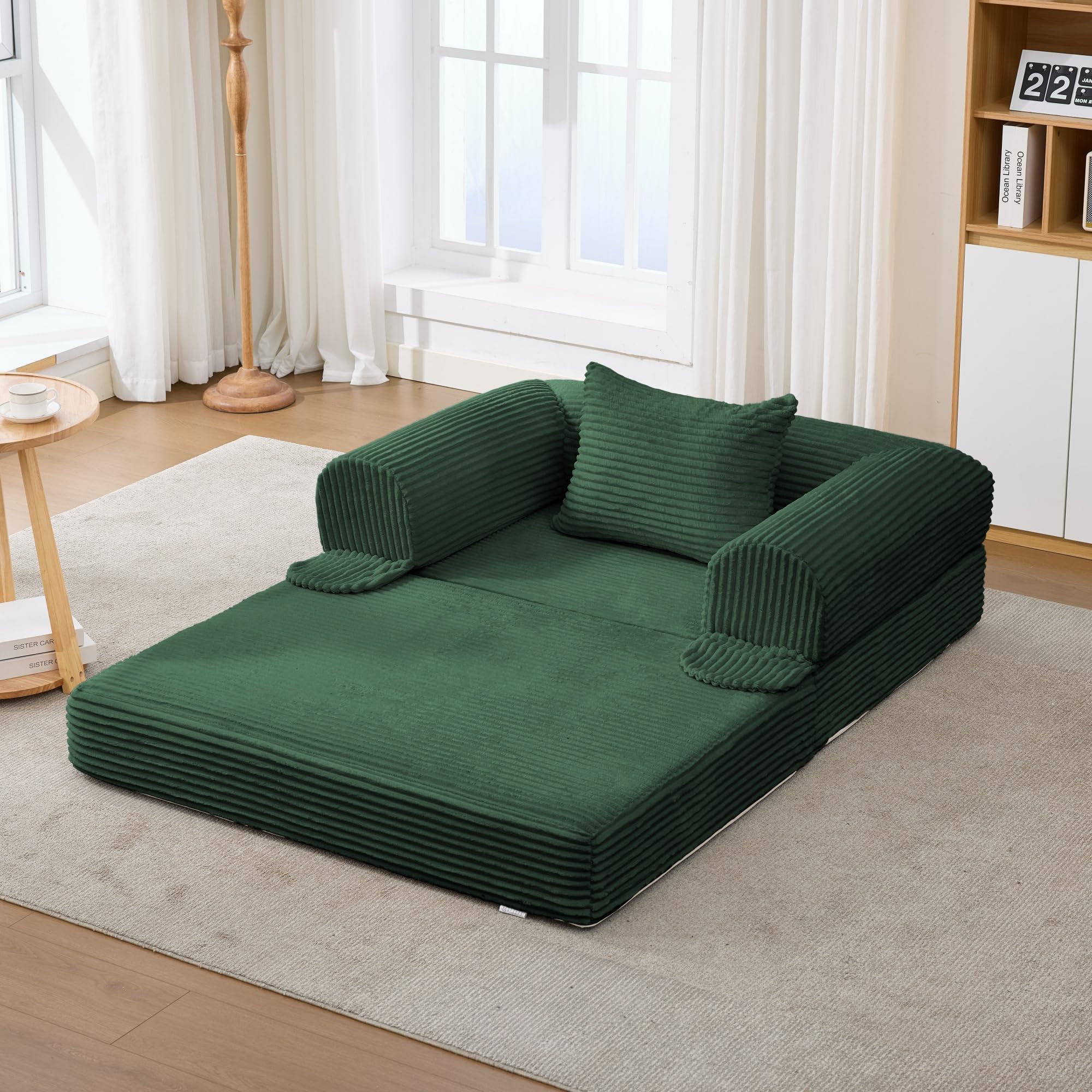 Anself Cosmo 2-in-1 Poltrona Letto Singola in Cord, con Cuscino