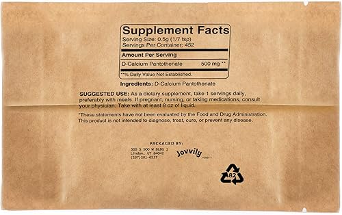 Miniatura 2 de Jovvily Vitamina B5 - Ácido pantoténico - 8 oz - Pantotenato de D-calcio - Siempre puro - Sin rellenos ni aditivos