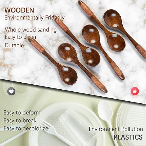 Miniatura 6 de 6 cucharas de madera para miel, cucharas de madera pequeñas de 6.7 pulgadas, excelente para té, café y sopa, juego de cucharas de mesa de servir de