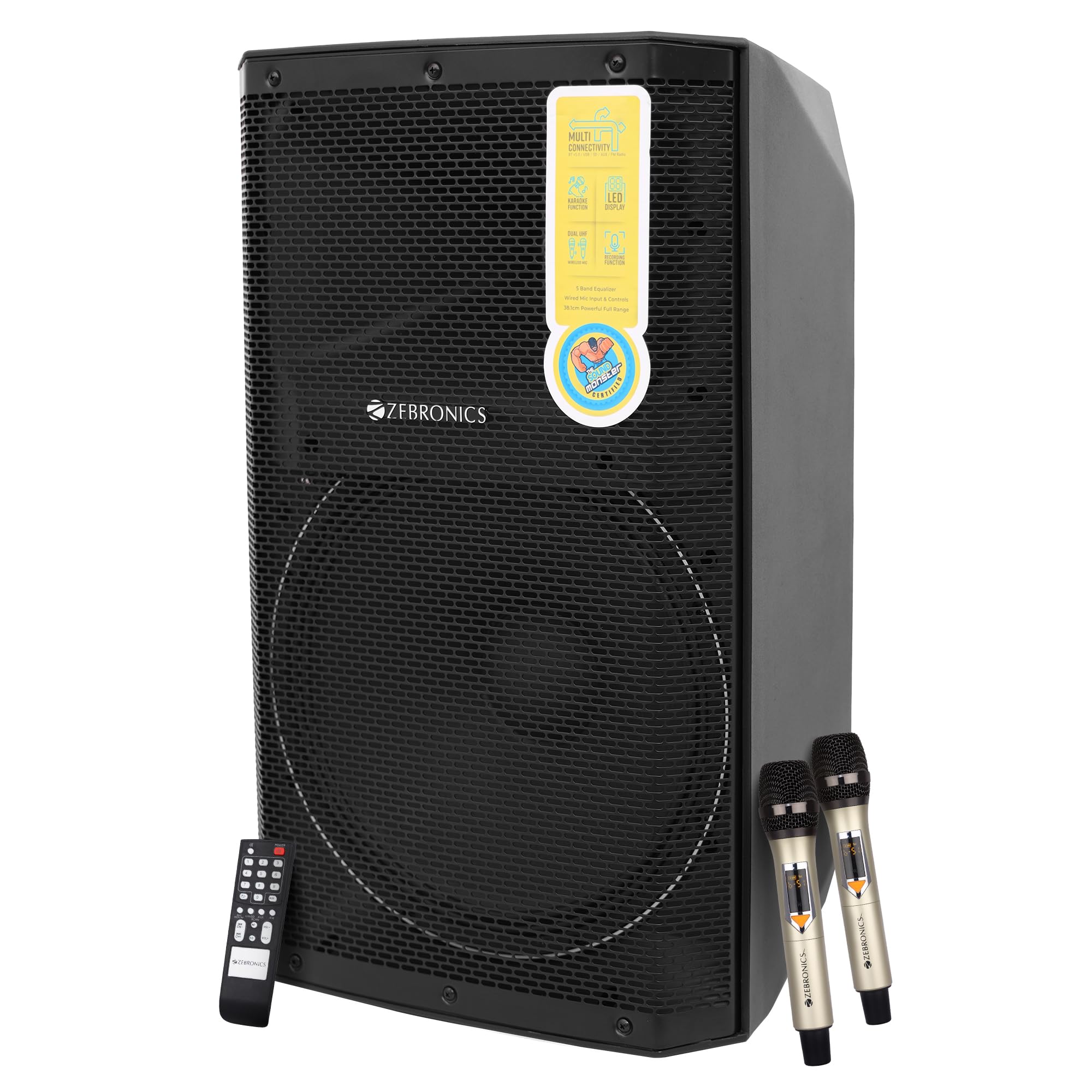 ZEBRONICS Epic Plus Party DJ Speaker, 480 Watts, Supports Bluetooth, USB, SD, AUX, Dual UHF Wireless MIC, Karaoke & Recording Function, Wired Mic Input & Controls, Black-picture-44